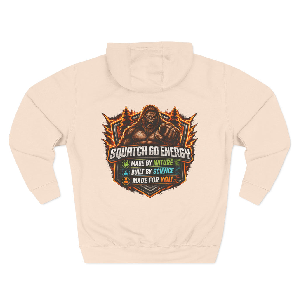 Squatch Go Energy Hoodie — Bigfoot Graphic Fleece Pullover (Made by Nature, Built by Science)