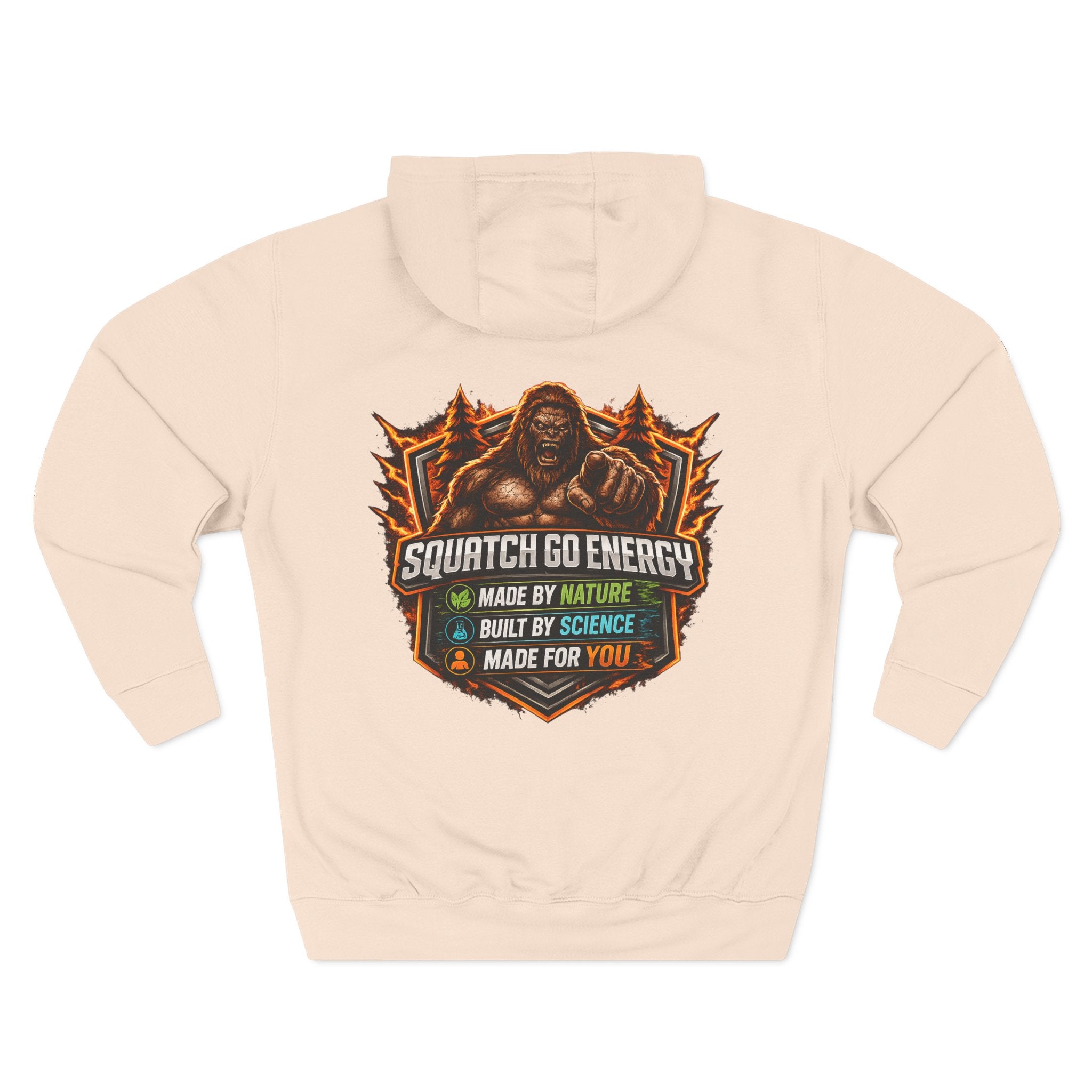 Squatch Go Energy Hoodie — Bigfoot Graphic Fleece Pullover (Made by Nature, Built by Science)