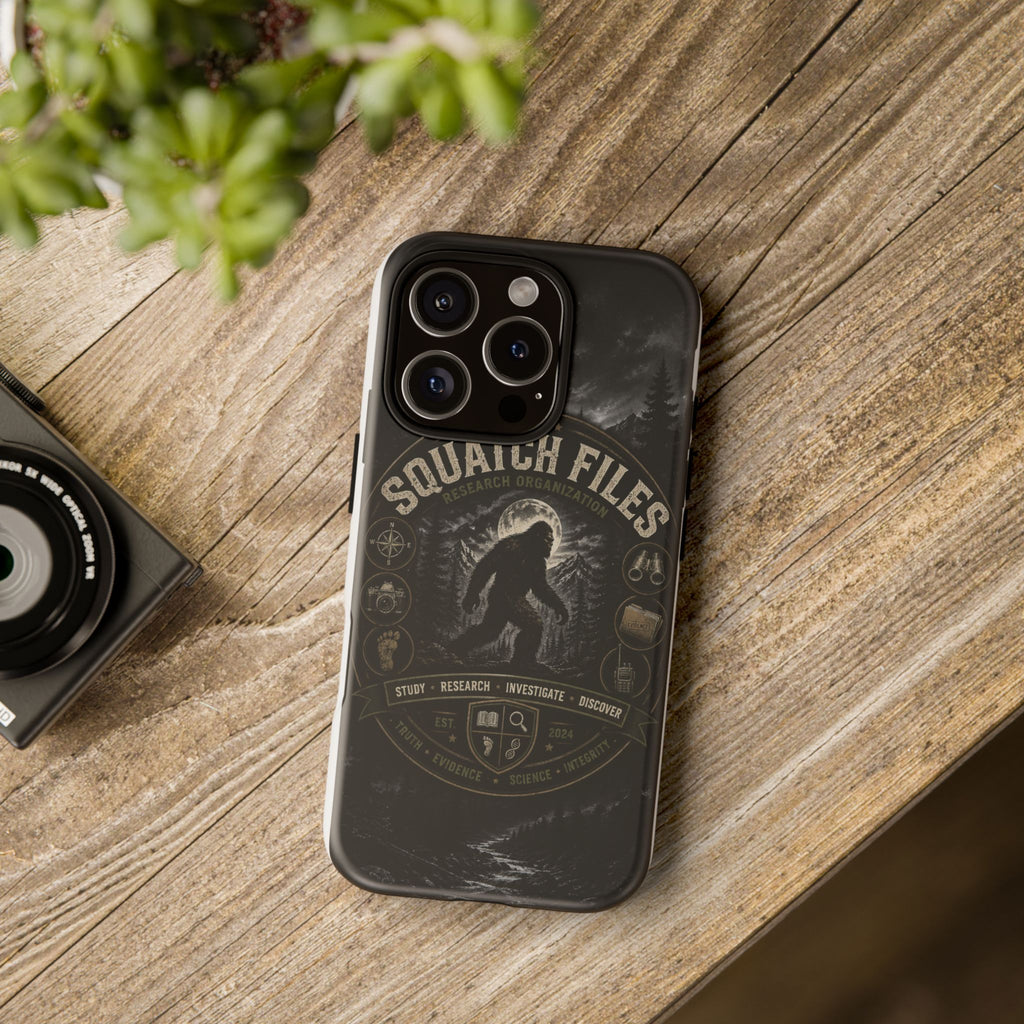 Squatch Files Research Organization Phone Case — Bigfoot Sasquatch Moonlit Forest Design