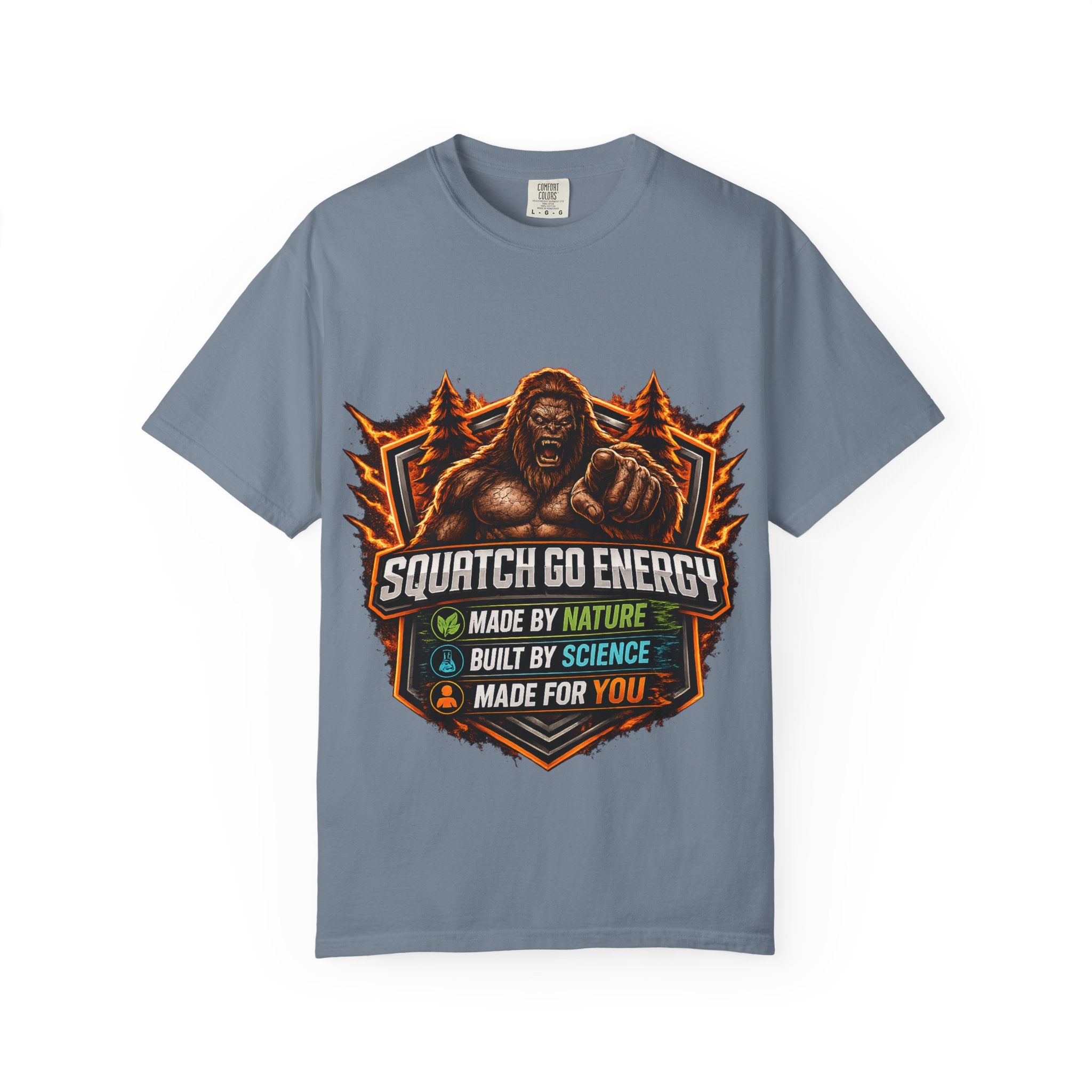 Squatch Go Energy T-Shirt — Sasquatch Vintage Badge Tee (Made by Nature • Built by Science)
