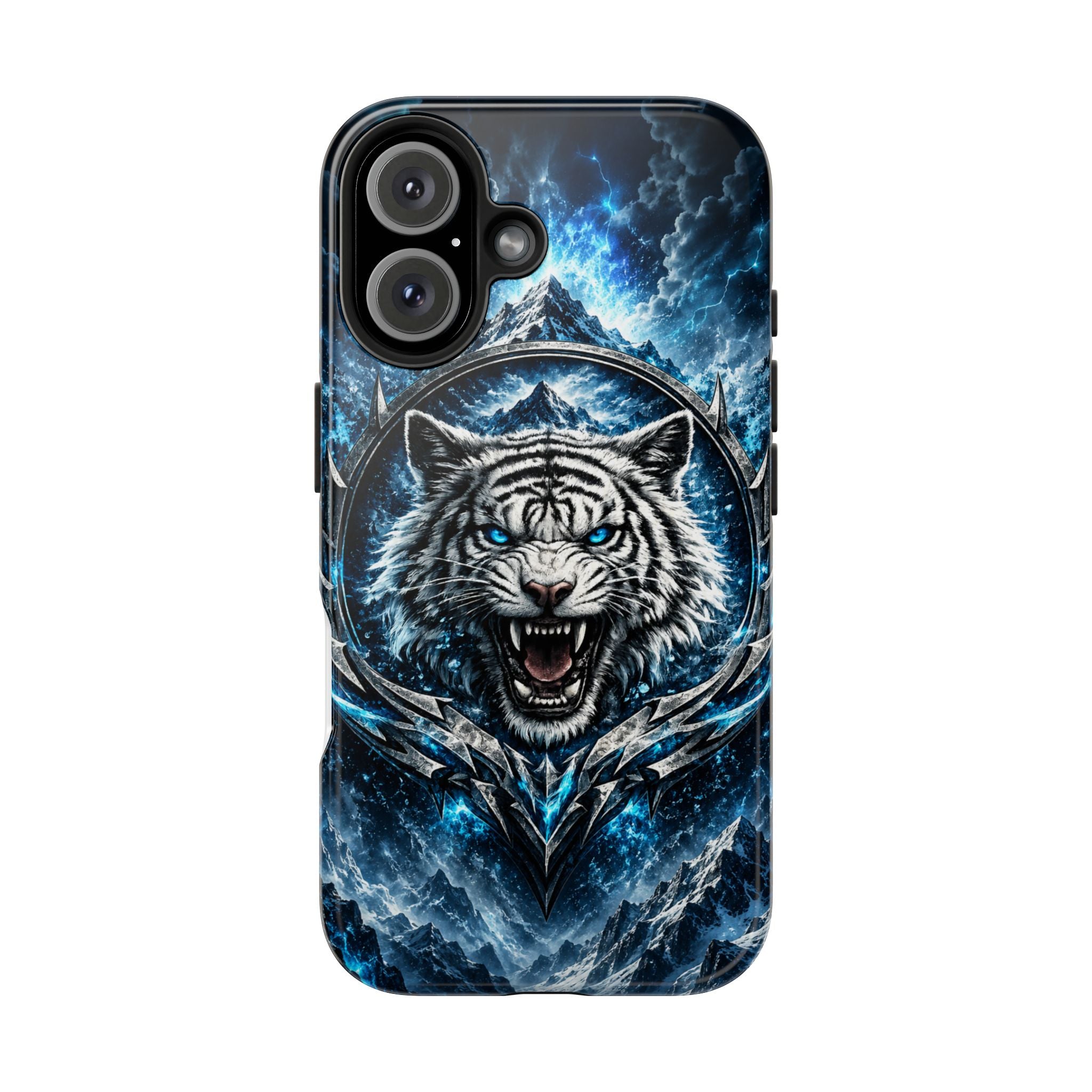Blue White Tiger Tough Phone Case — Rugged Armor Cover with Fierce Snow Tiger Design