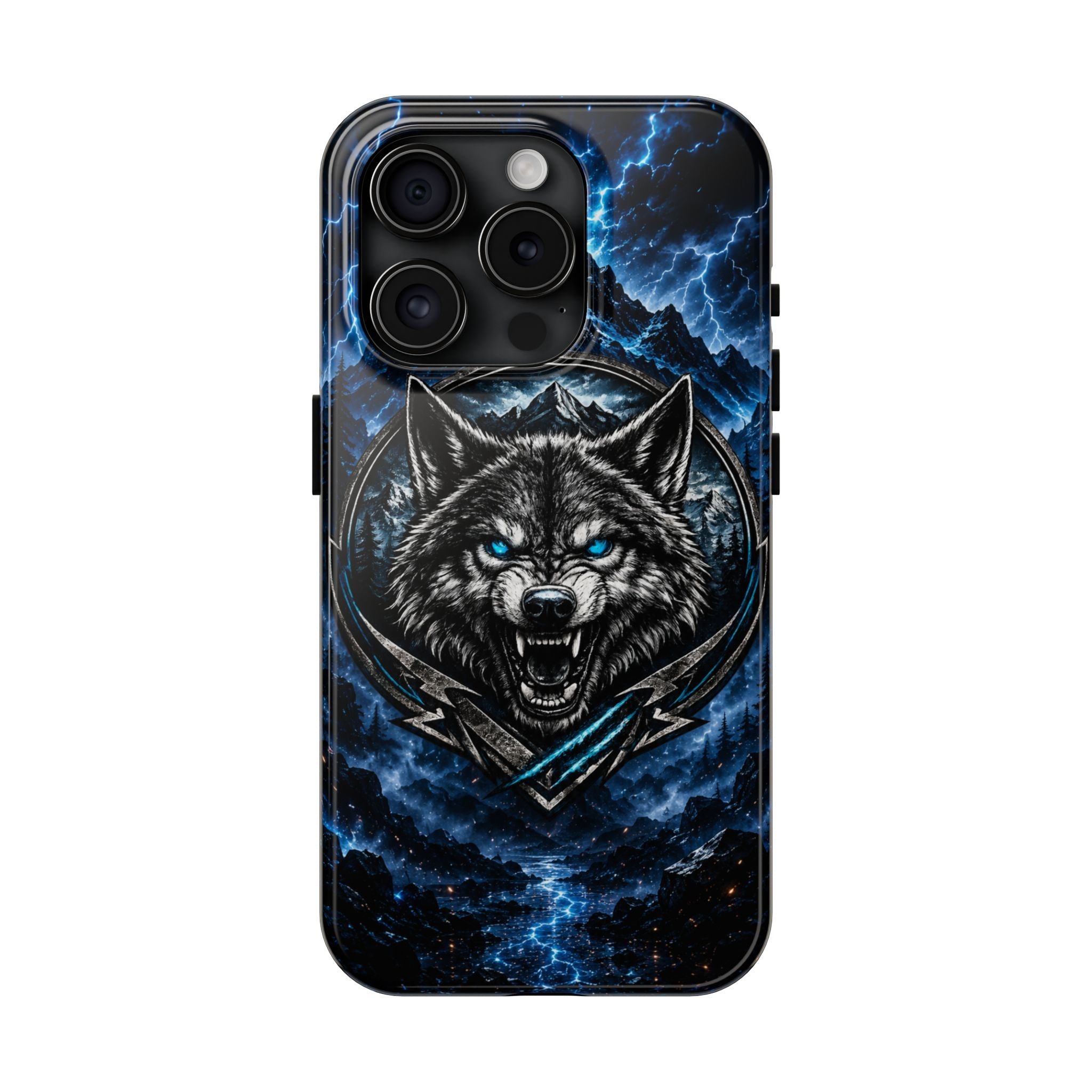 Wolf Thunder Tough Phone Case — Rugged Protective Case with Blue Lightning Wolf Design