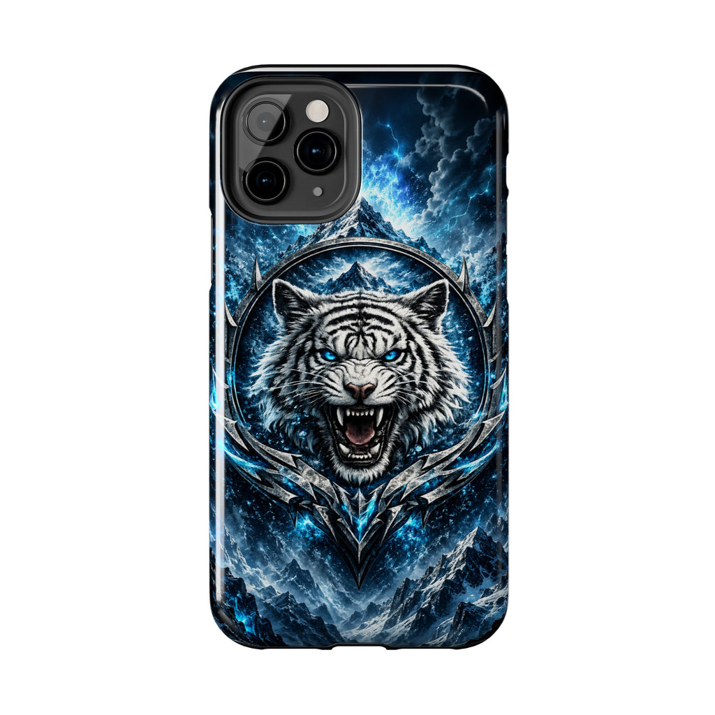 Blue White Tiger Tough Phone Case — Rugged Armor Cover with Fierce Snow Tiger Design