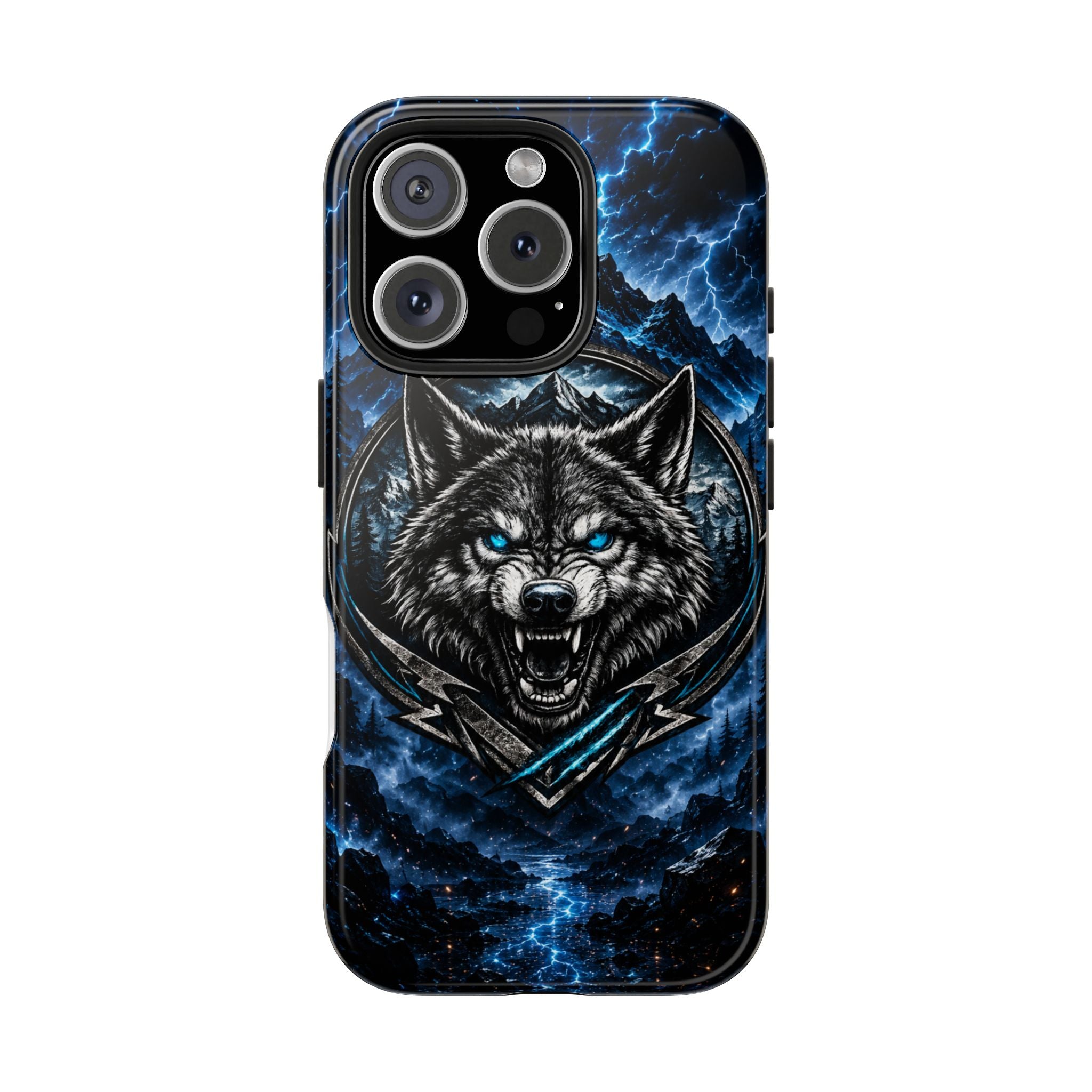 Wolf Thunder Tough Phone Case — Rugged Protective Case with Blue Lightning Wolf Design