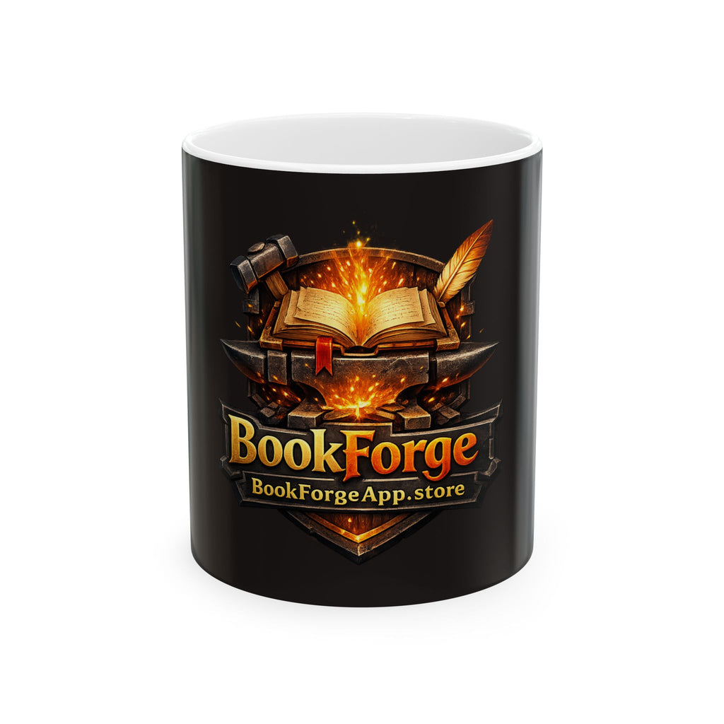 BookForge Logo Ceramic Mug — Fantasy Writer & Gamer Coffee Cup (11oz/15oz)