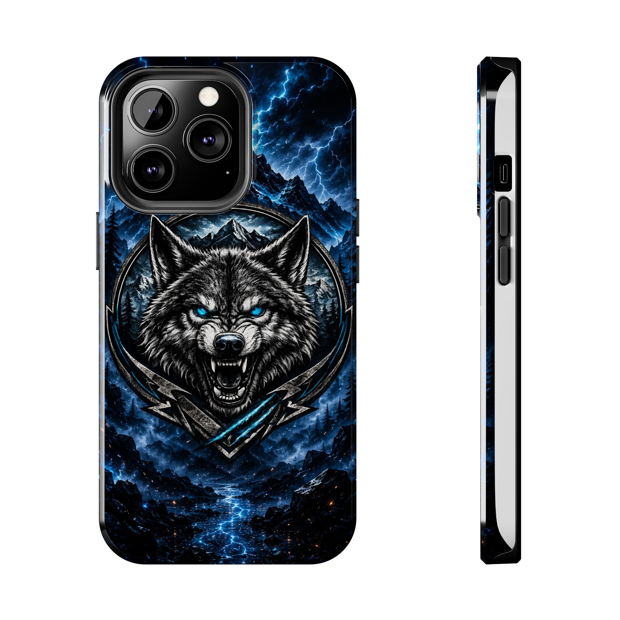 Wolf Thunder Tough Phone Case — Rugged Protective Case with Blue Lightning Wolf Design