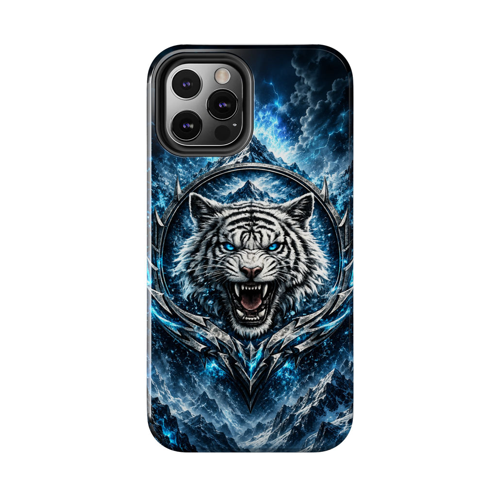 Blue White Tiger Tough Phone Case — Rugged Armor Cover with Fierce Snow Tiger Design
