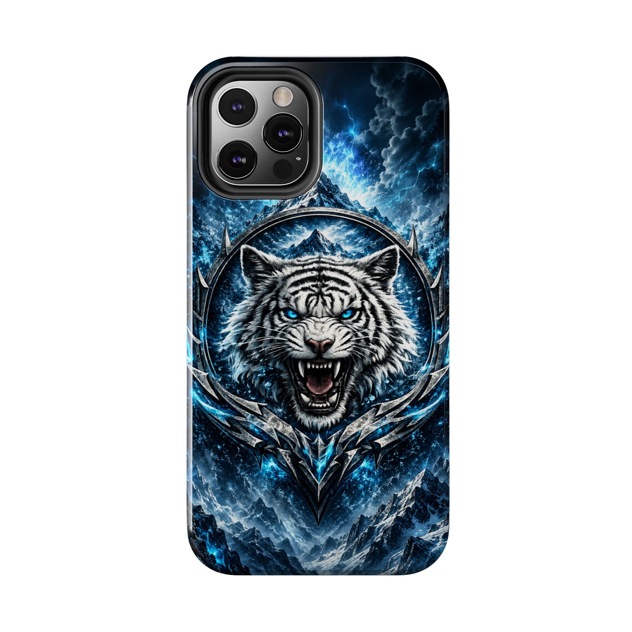 Blue White Tiger Tough Phone Case — Rugged Armor Cover with Fierce Snow Tiger Design