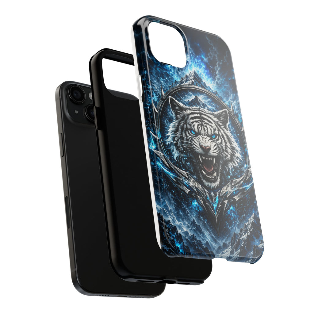 Blue White Tiger Tough Phone Case — Rugged Armor Cover with Fierce Snow Tiger Design