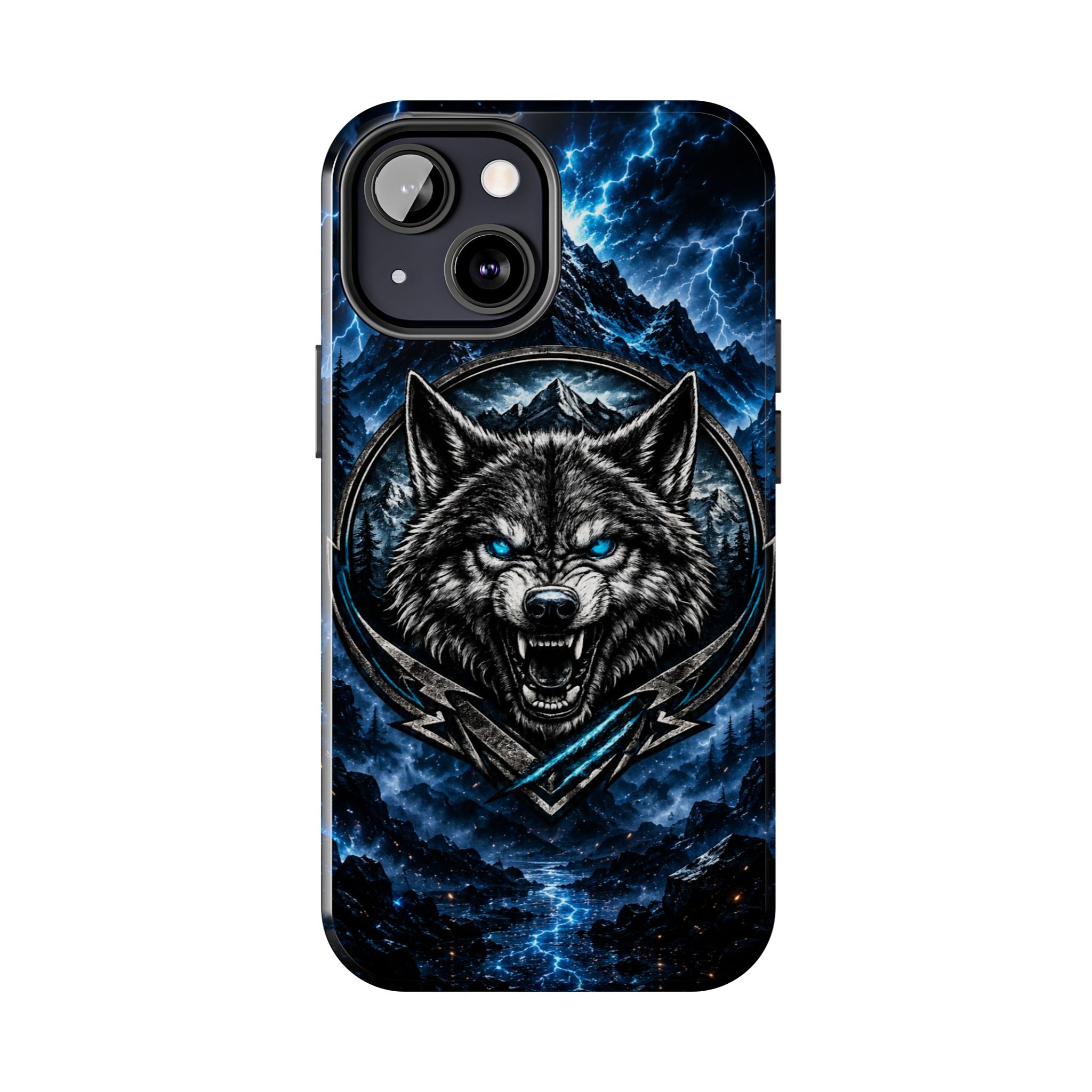 Wolf Thunder Tough Phone Case — Rugged Protective Case with Blue Lightning Wolf Design