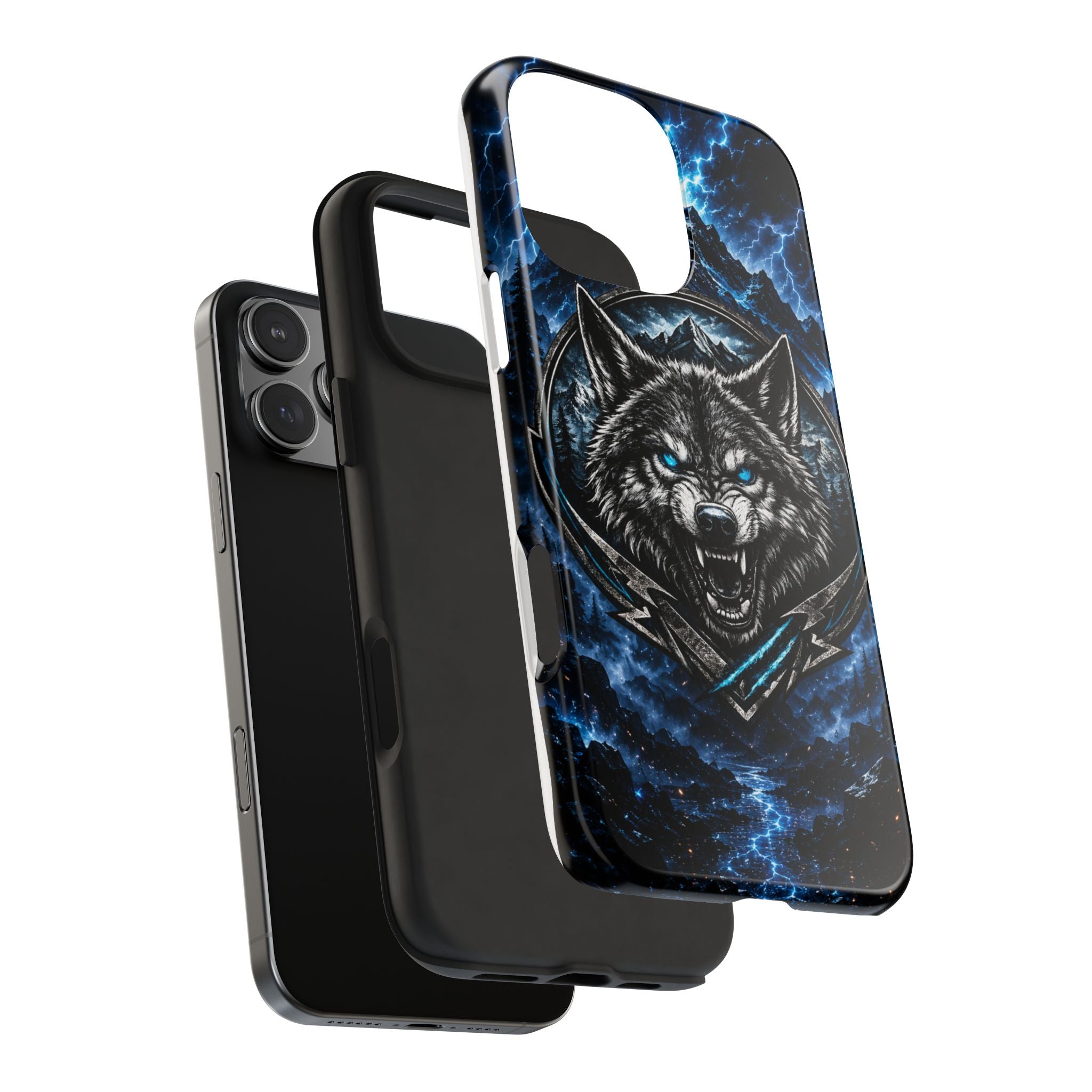 Wolf Thunder Tough Phone Case — Rugged Protective Case with Blue Lightning Wolf Design