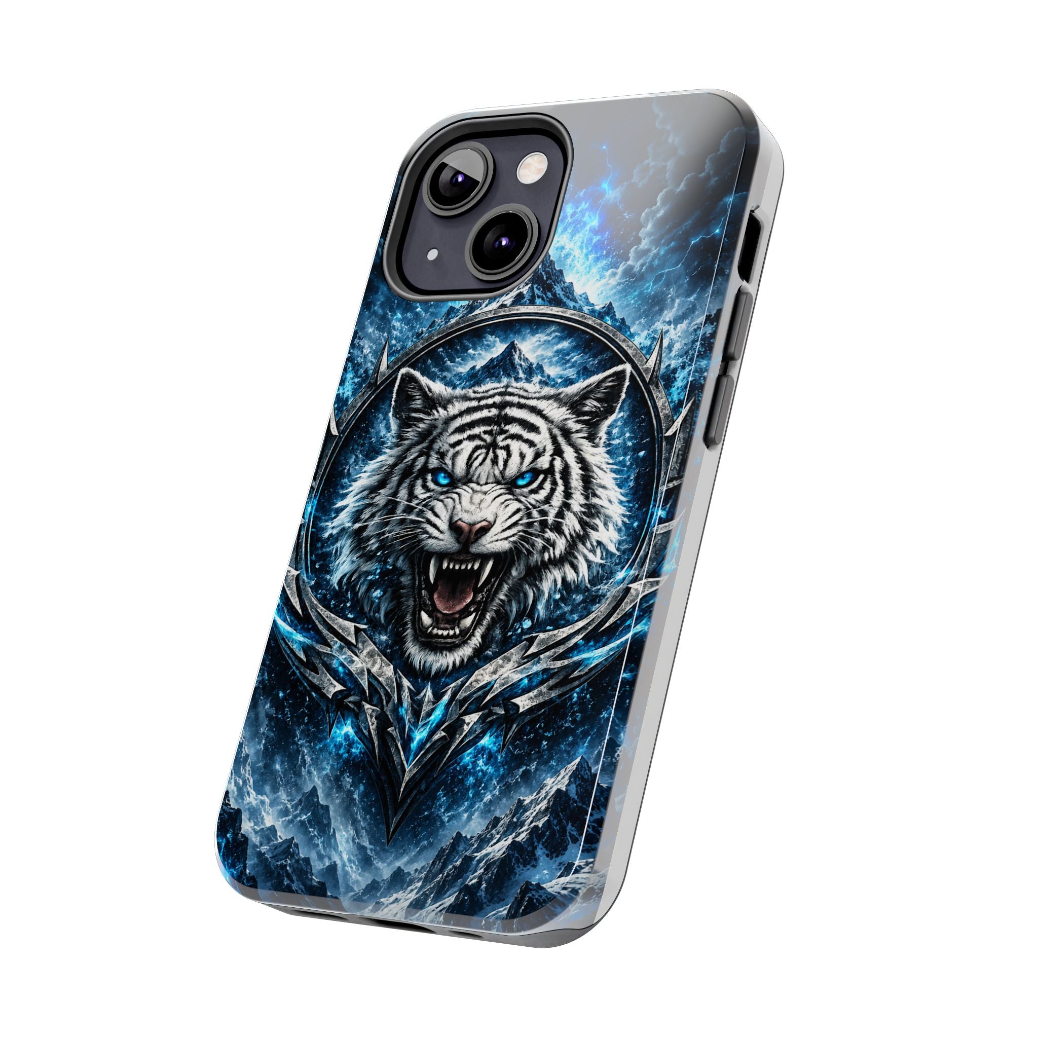 Blue White Tiger Tough Phone Case — Rugged Armor Cover with Fierce Snow Tiger Design