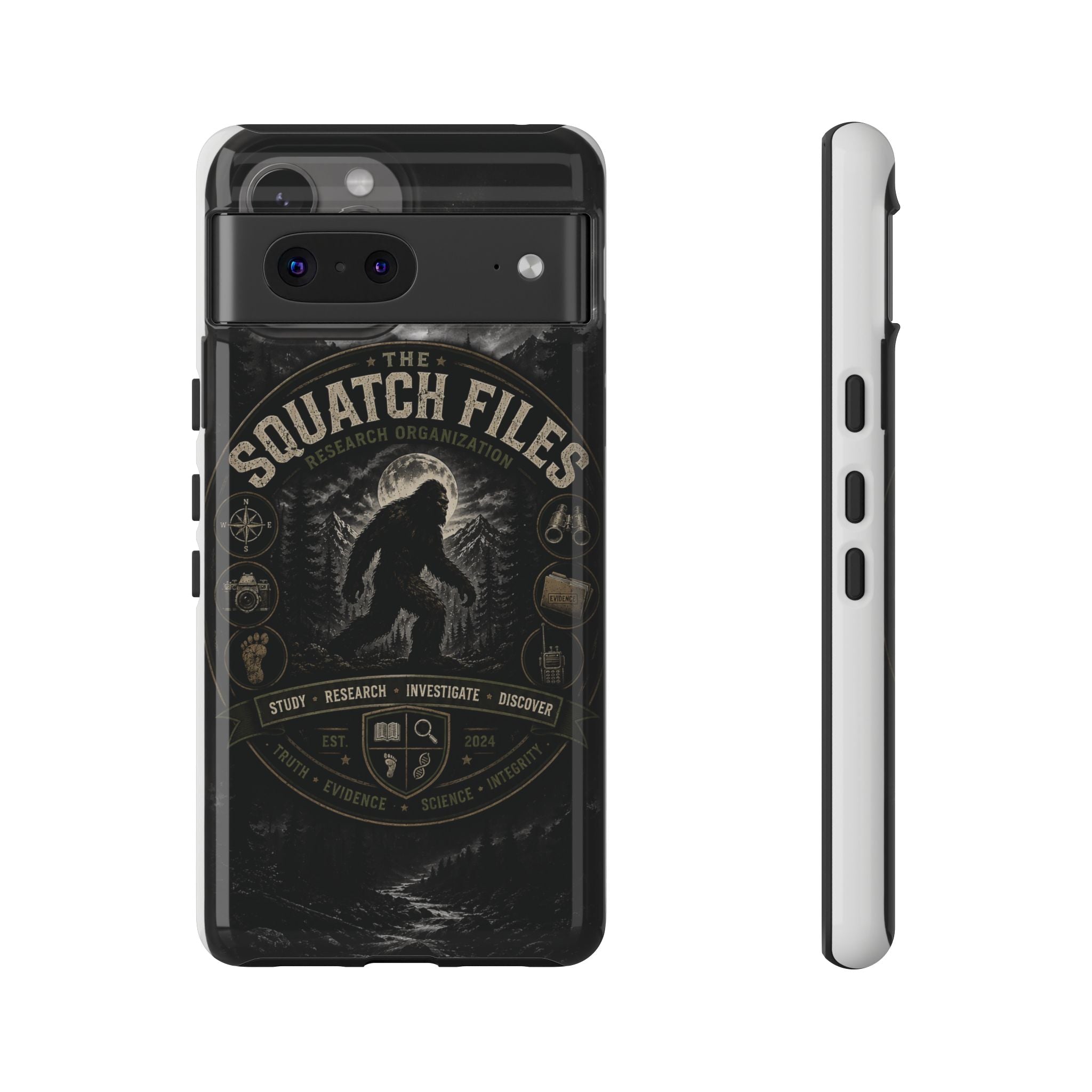 Squatch Files Research Organization Phone Case — Bigfoot Sasquatch Moonlit Forest Design