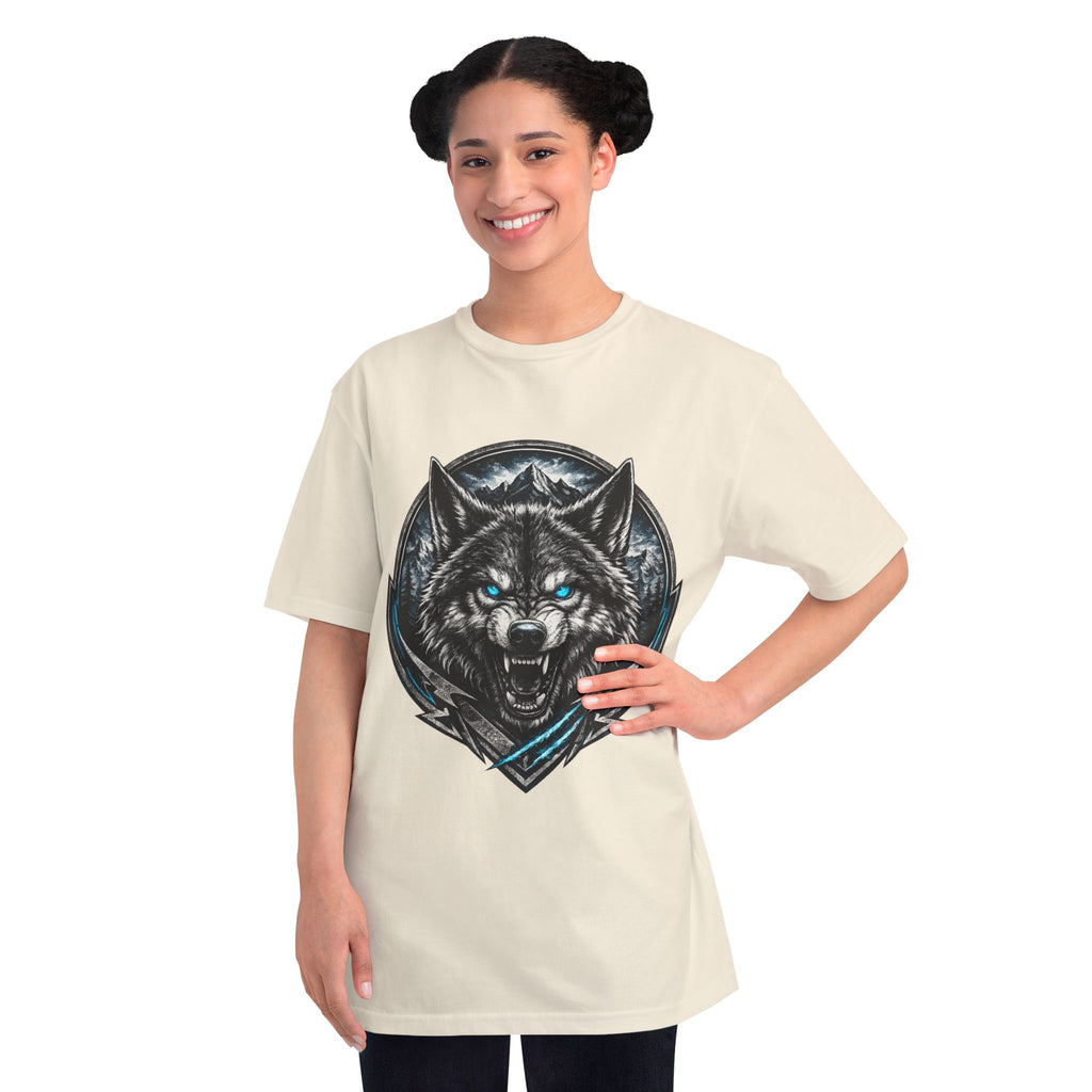 Wolf Head Graphic T-Shirt — Fierce Blue-Eyed Wolf Crest Tee