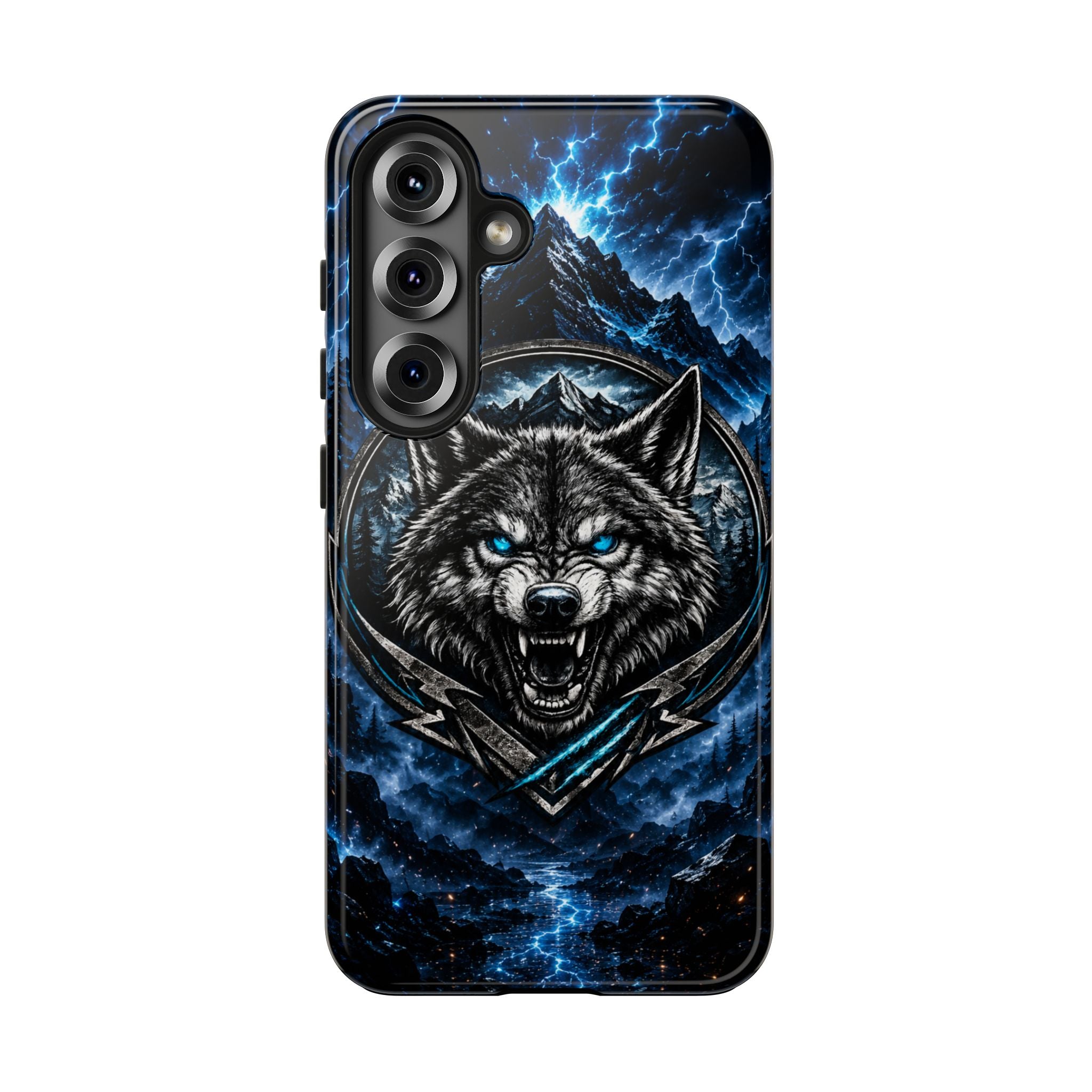 Wolf Thunder Tough Phone Case — Rugged Protective Case with Blue Lightning Wolf Design