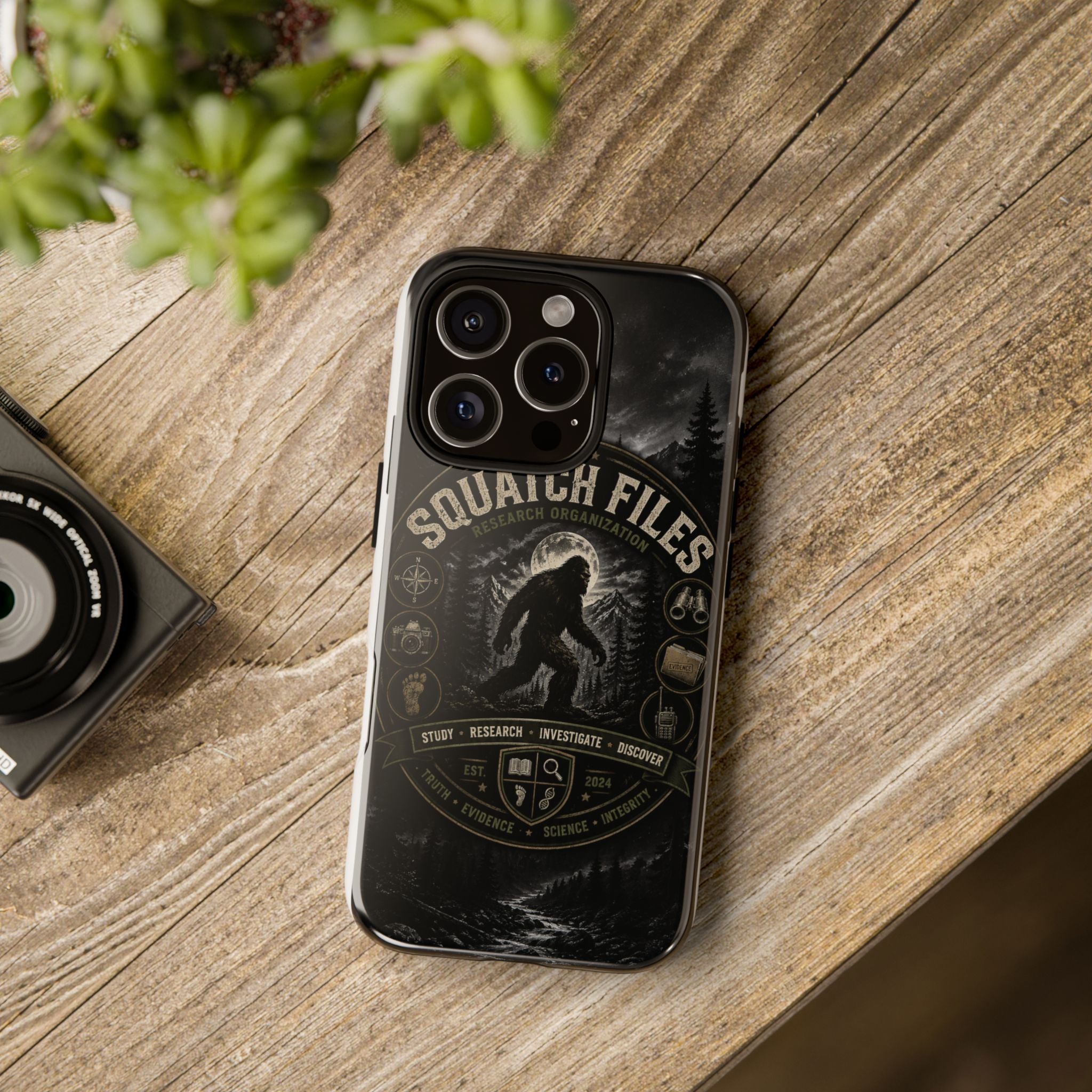 Squatch Files Research Organization Phone Case — Bigfoot Sasquatch Moonlit Forest Design