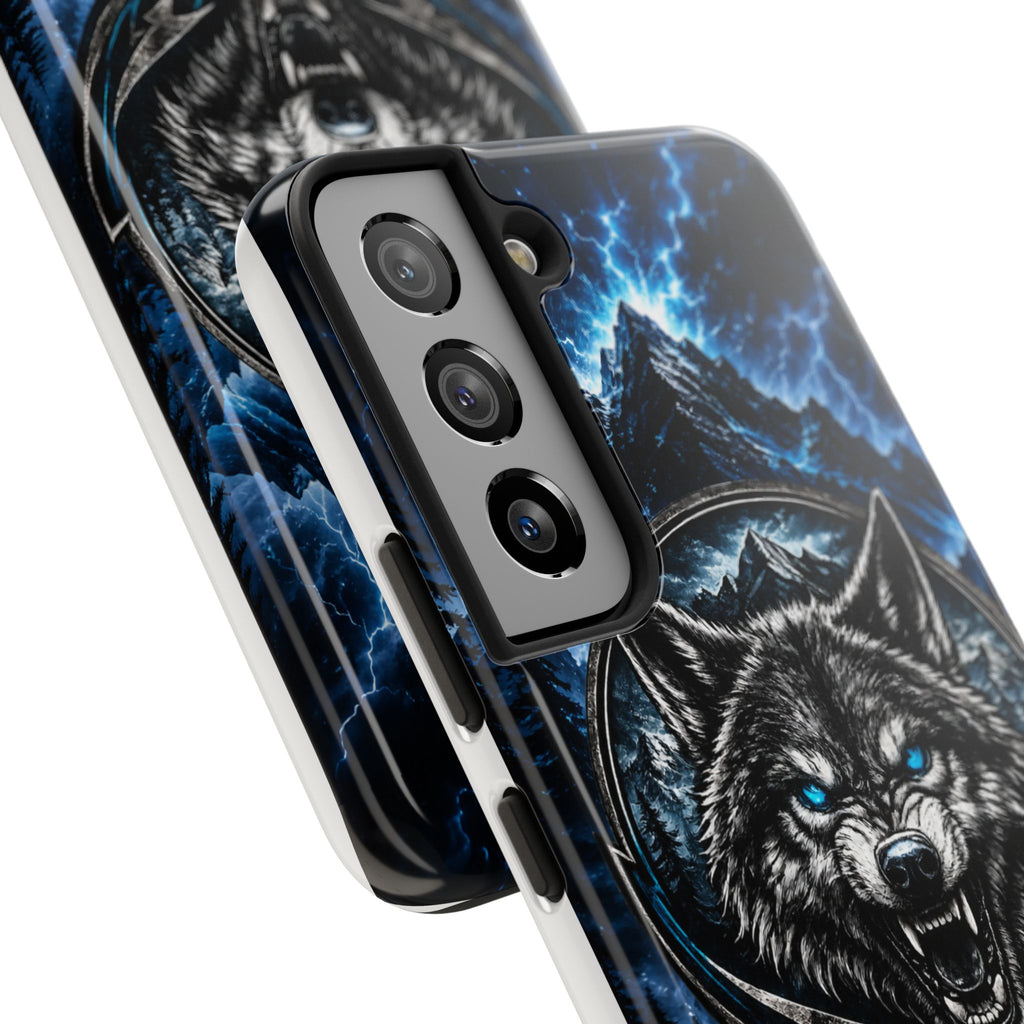 Wolf Thunder Tough Phone Case — Rugged Protective Case with Blue Lightning Wolf Design