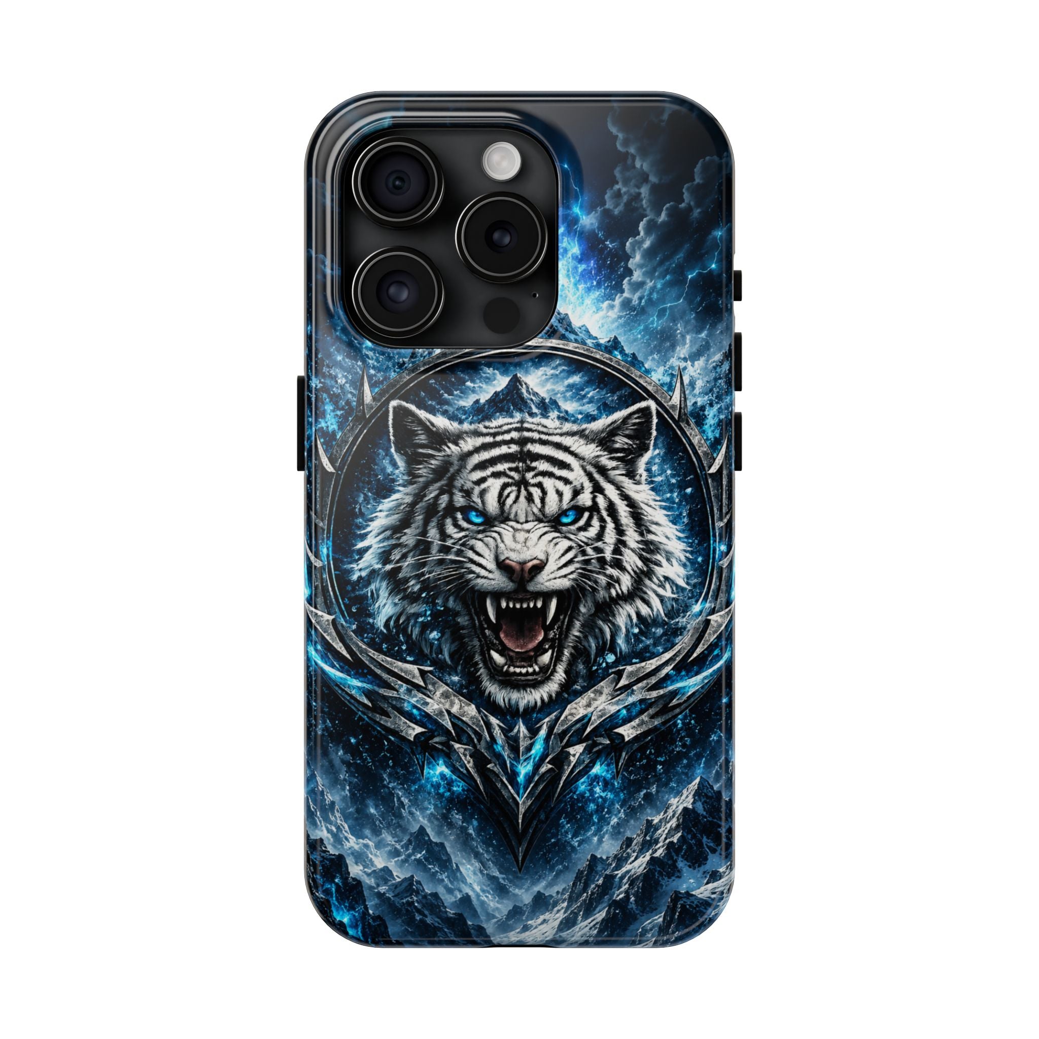 Blue White Tiger Tough Phone Case — Rugged Armor Cover with Fierce Snow Tiger Design