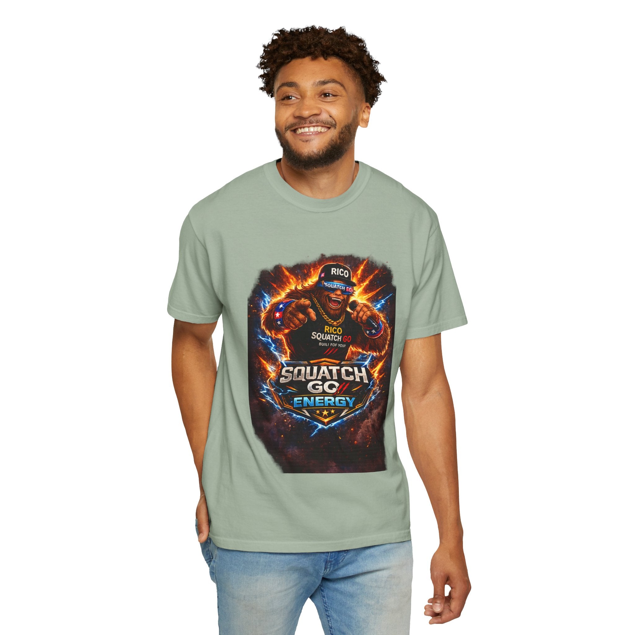 Squatch GC Energy Graphic T-Shirt — Retro Gamer Energy Drink Design