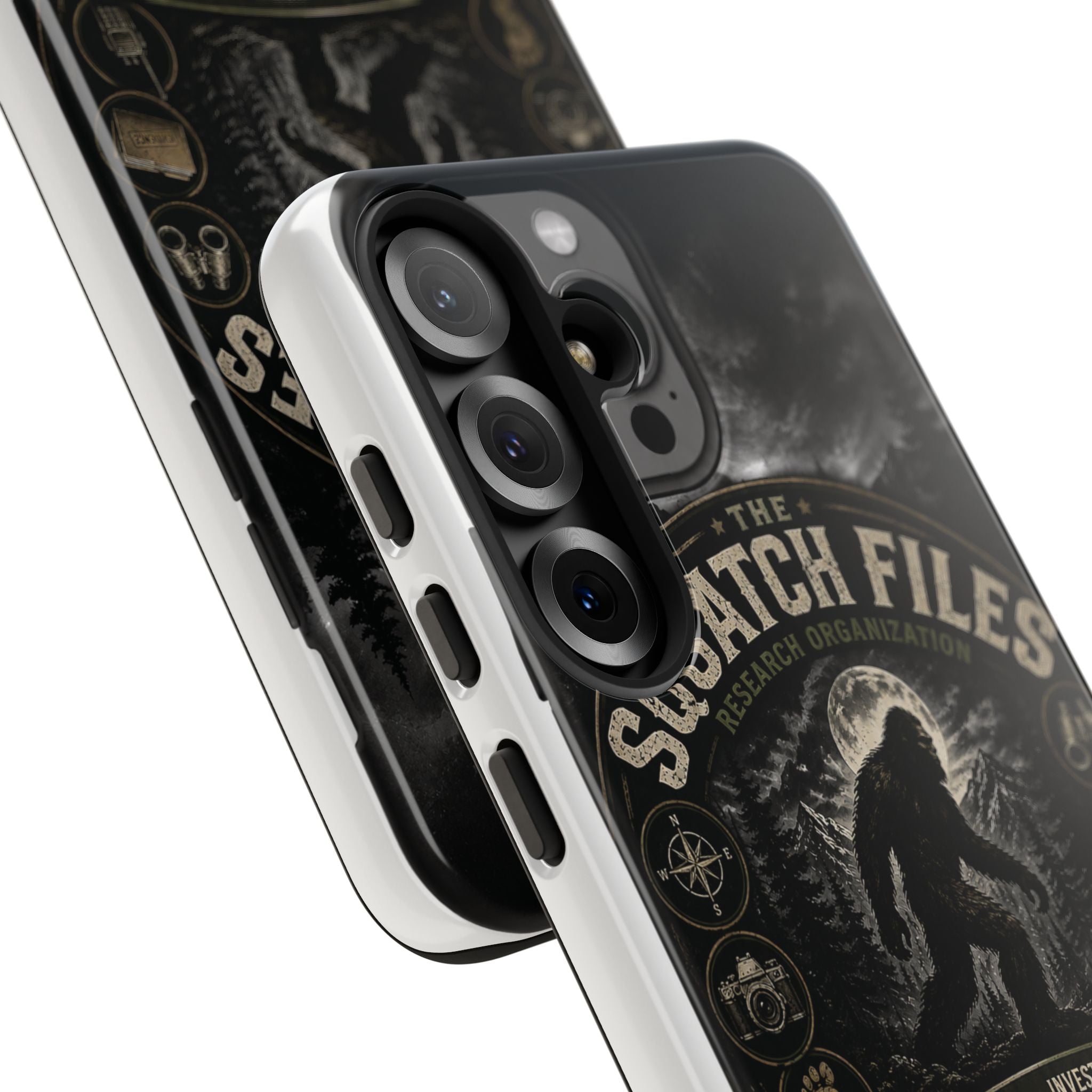Squatch Files Research Organization Phone Case — Bigfoot Sasquatch Moonlit Forest Design