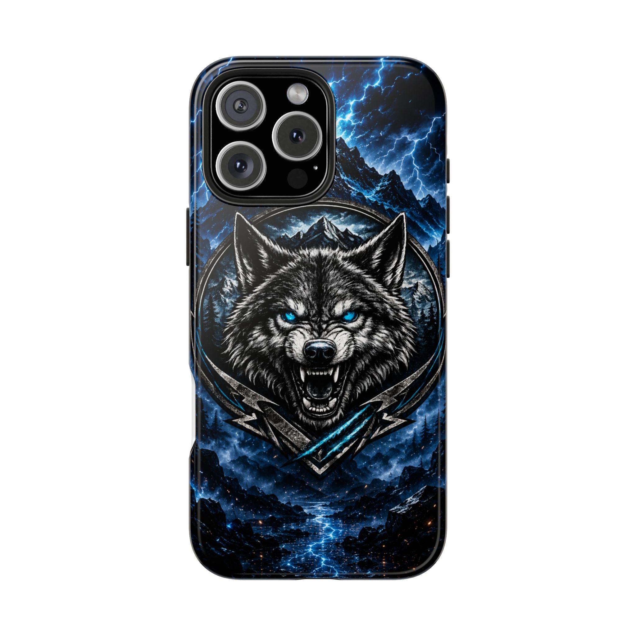 Wolf Thunder Tough Phone Case — Rugged Protective Case with Blue Lightning Wolf Design