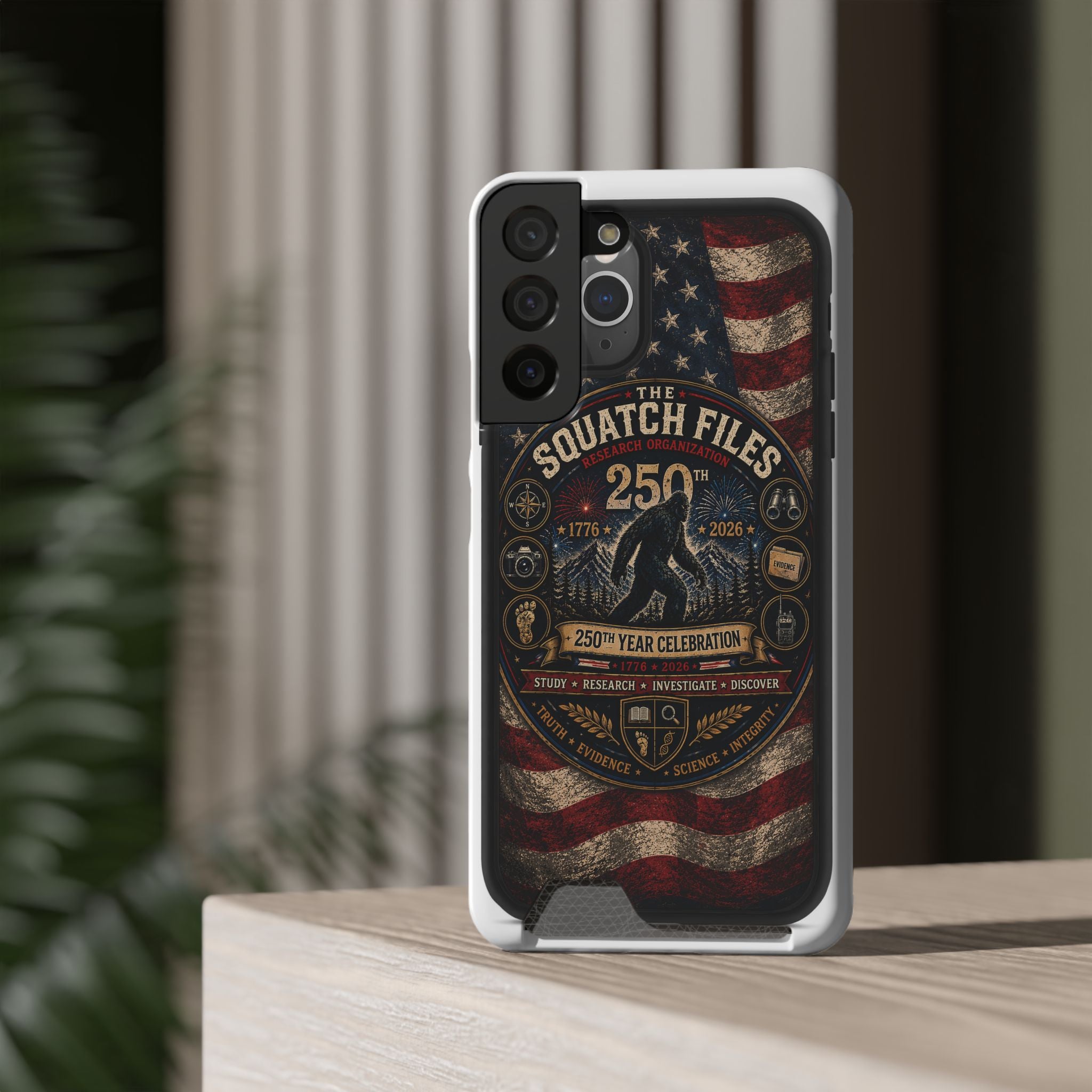 Phone Case — 'The Squatch Files 250th' Card Holder Case (Patriotic Bigfoot Design)