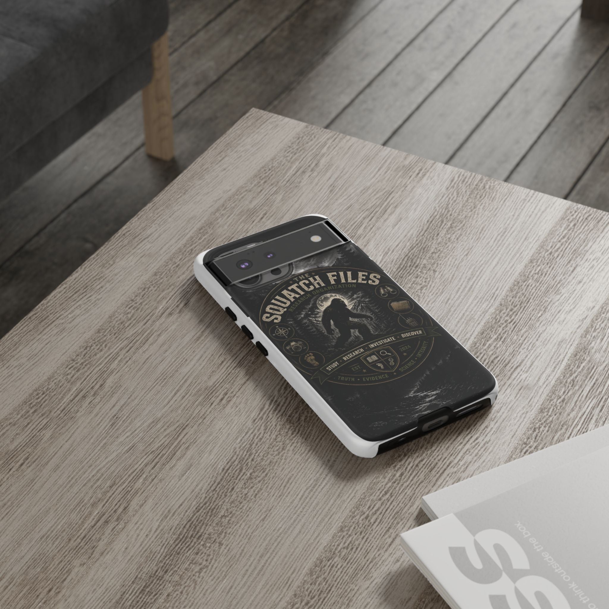Squatch Files Research Organization Phone Case — Bigfoot Sasquatch Moonlit Forest Design