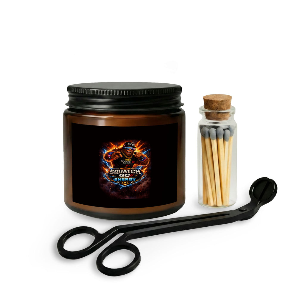 Sasquatch BBQ Candles Set — Amber Jar Candle with Matches & Wick Trimmer