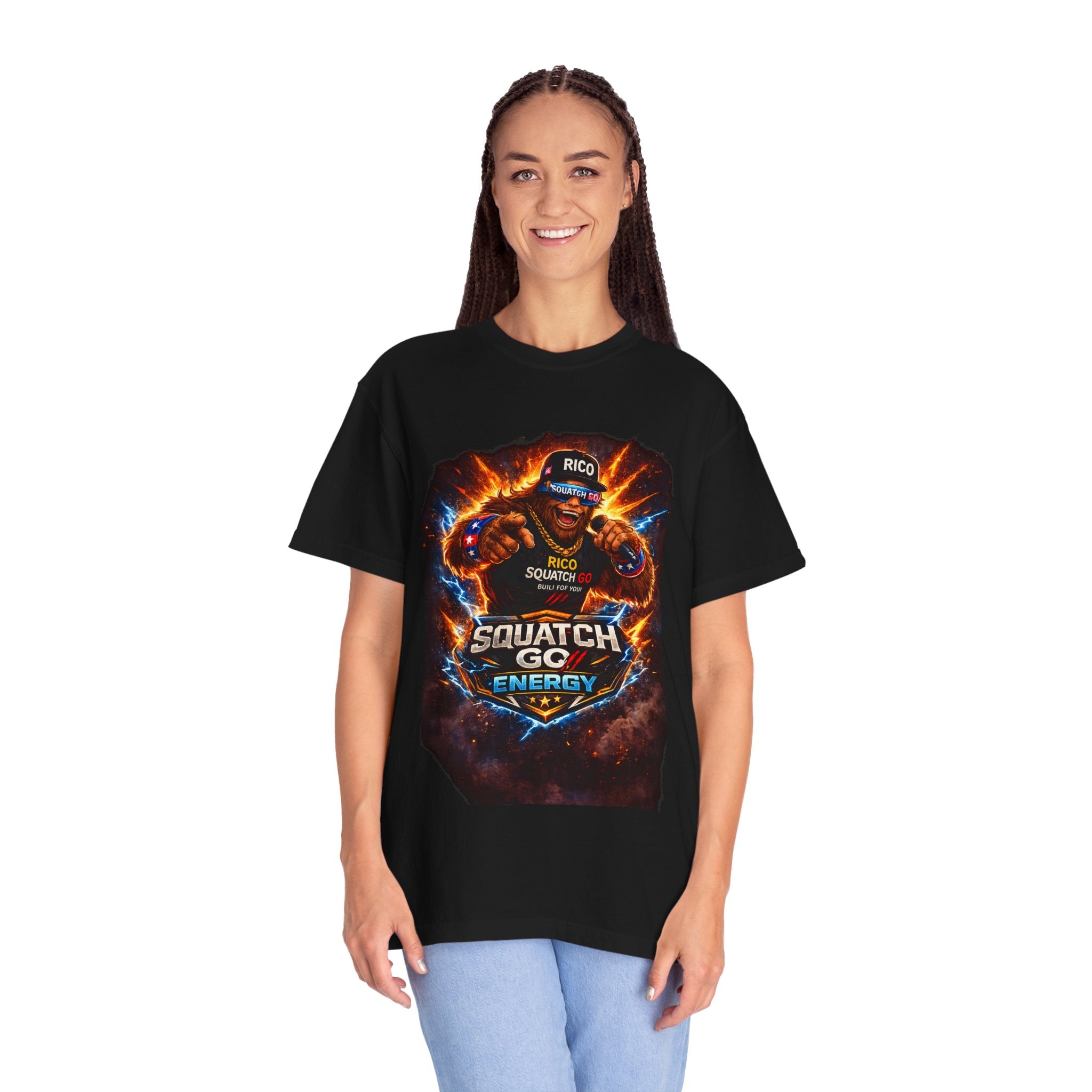 Squatch GC Energy Graphic T-Shirt — Retro Gamer Energy Drink Design