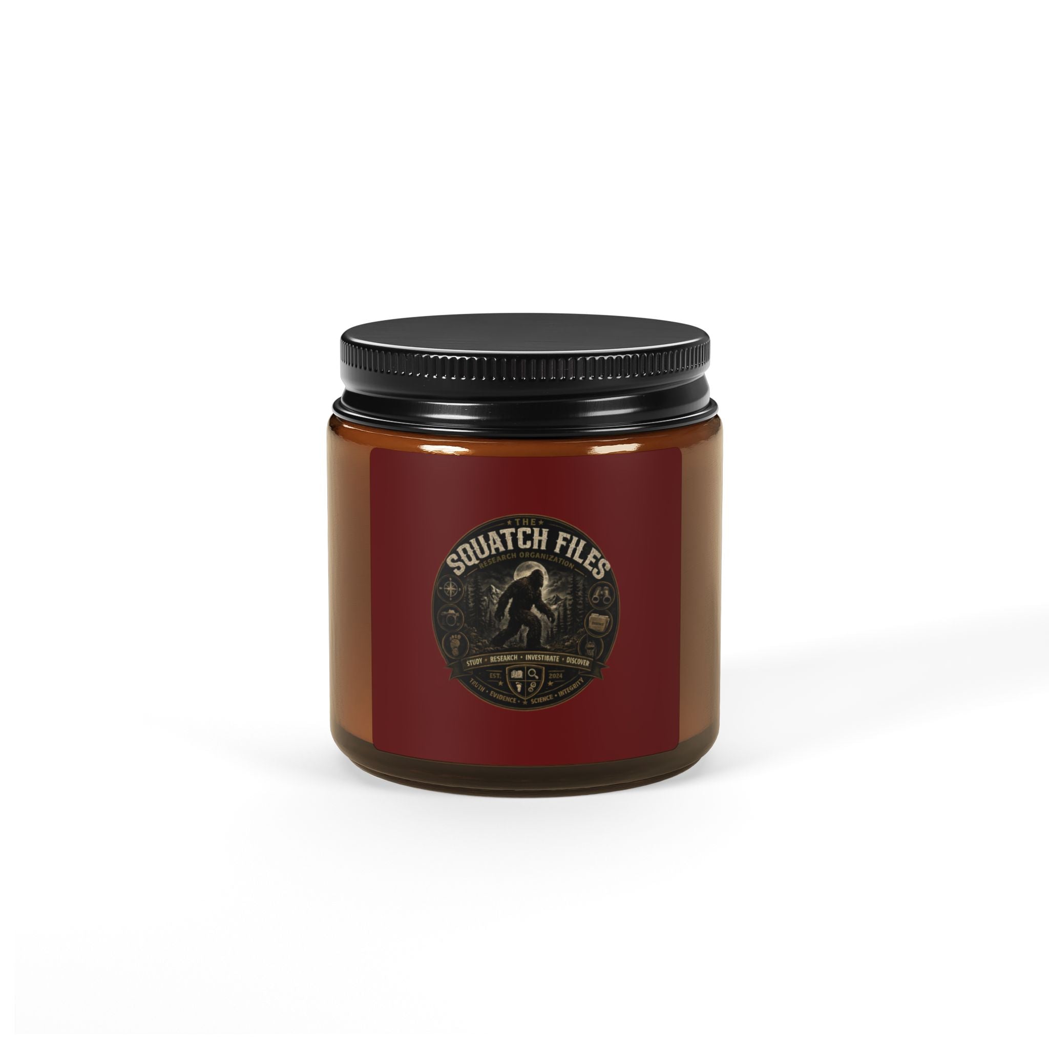Soy Candle — 'Squatch Files' Amber Jar Scented Candle (Multiple Sizes)
