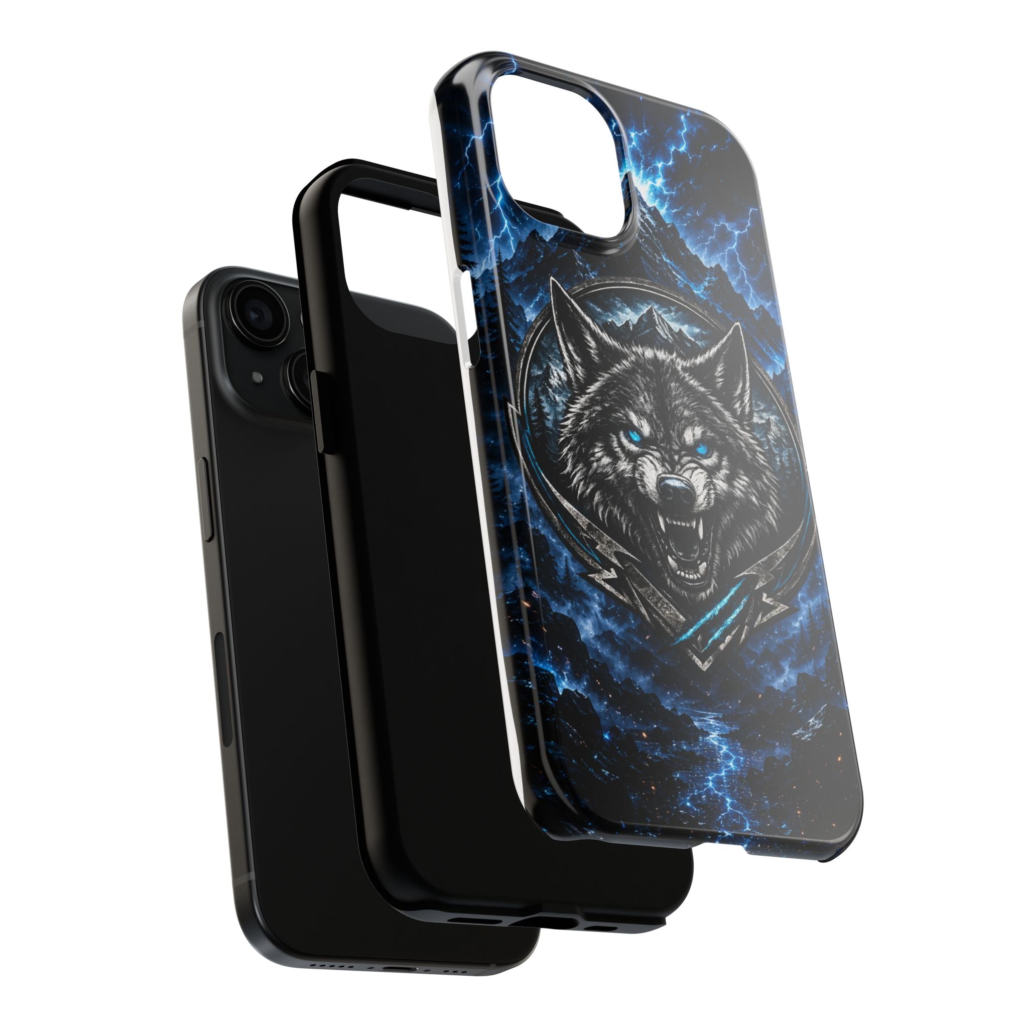Wolf Thunder Tough Phone Case — Rugged Protective Case with Blue Lightning Wolf Design