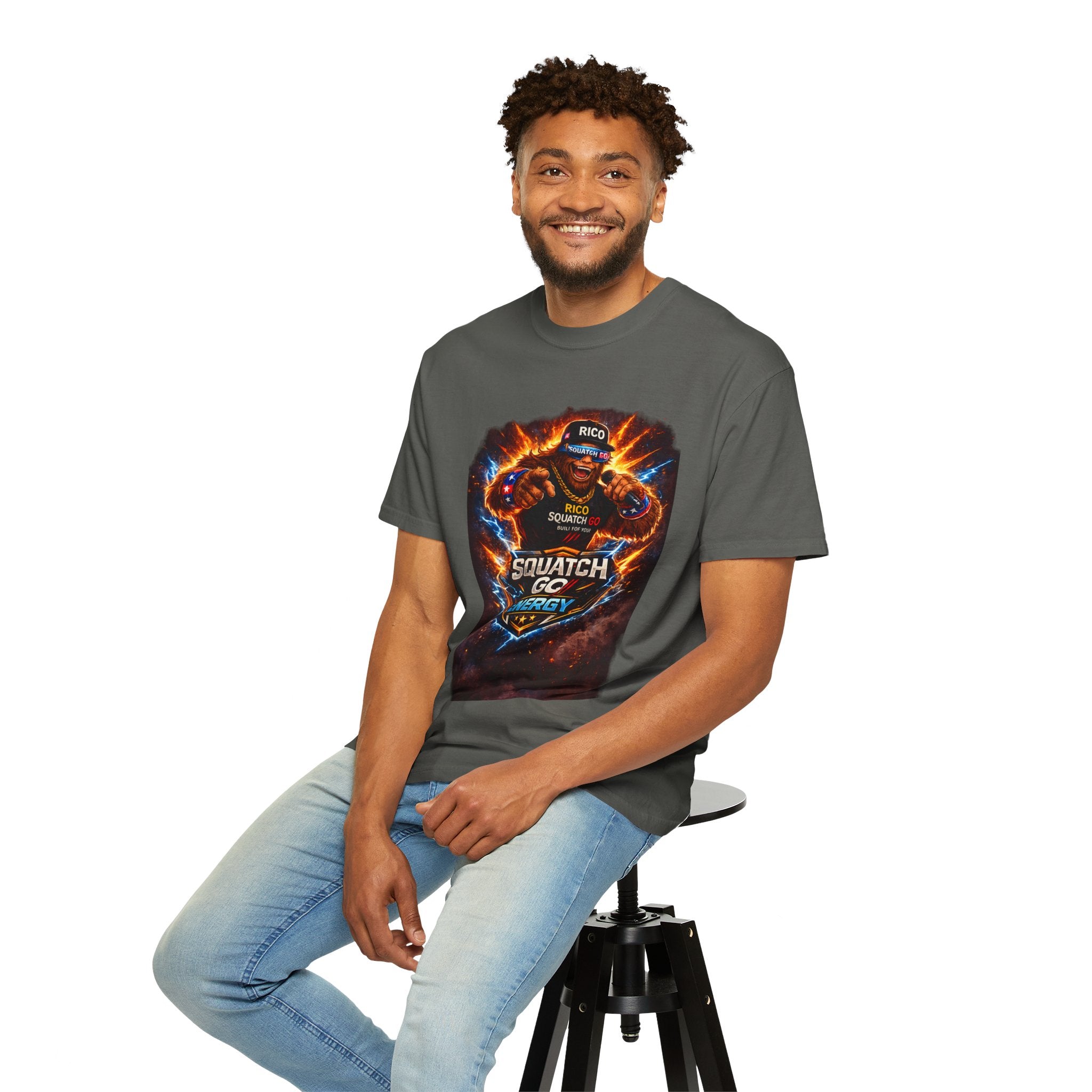 Squatch GC Energy Graphic T-Shirt — Retro Gamer Energy Drink Design