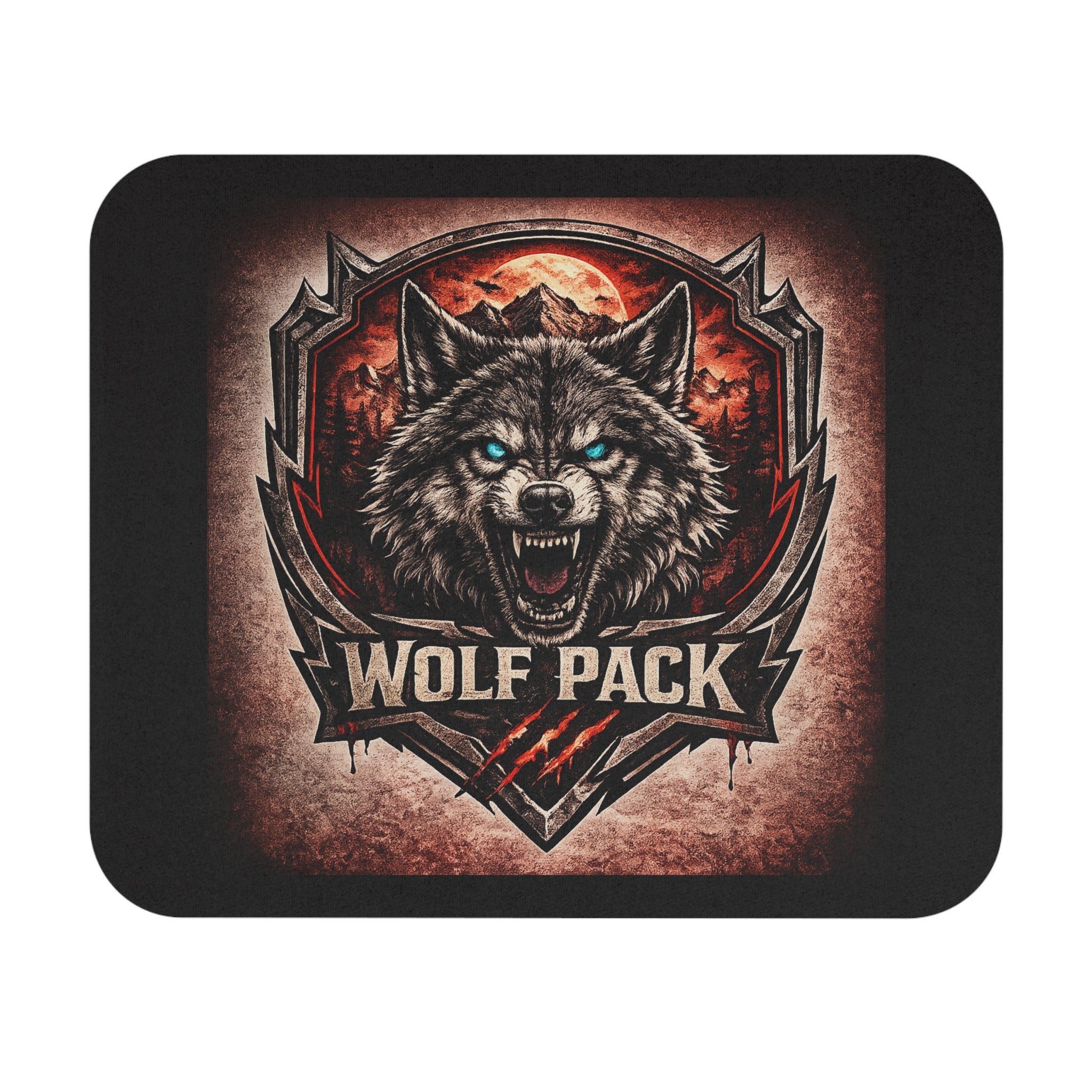 Wolf Pack Gaming Mouse Pad — Fierce Wolf Emblem Desk Mat