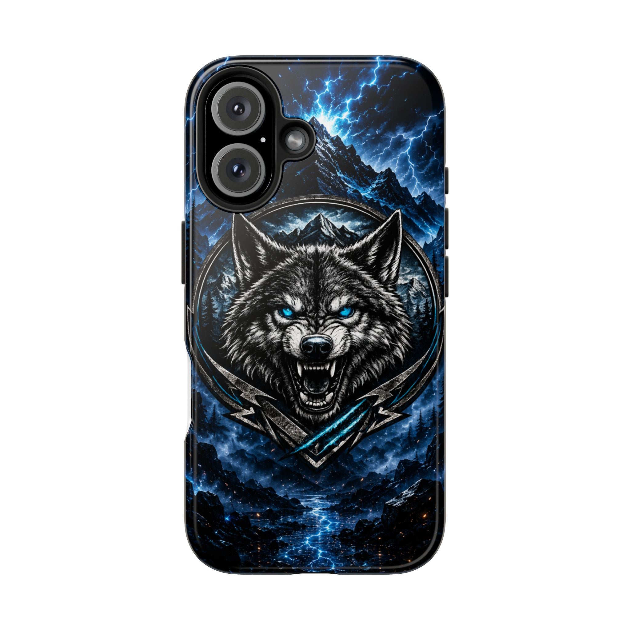 Wolf Thunder Tough Phone Case — Rugged Protective Case with Blue Lightning Wolf Design