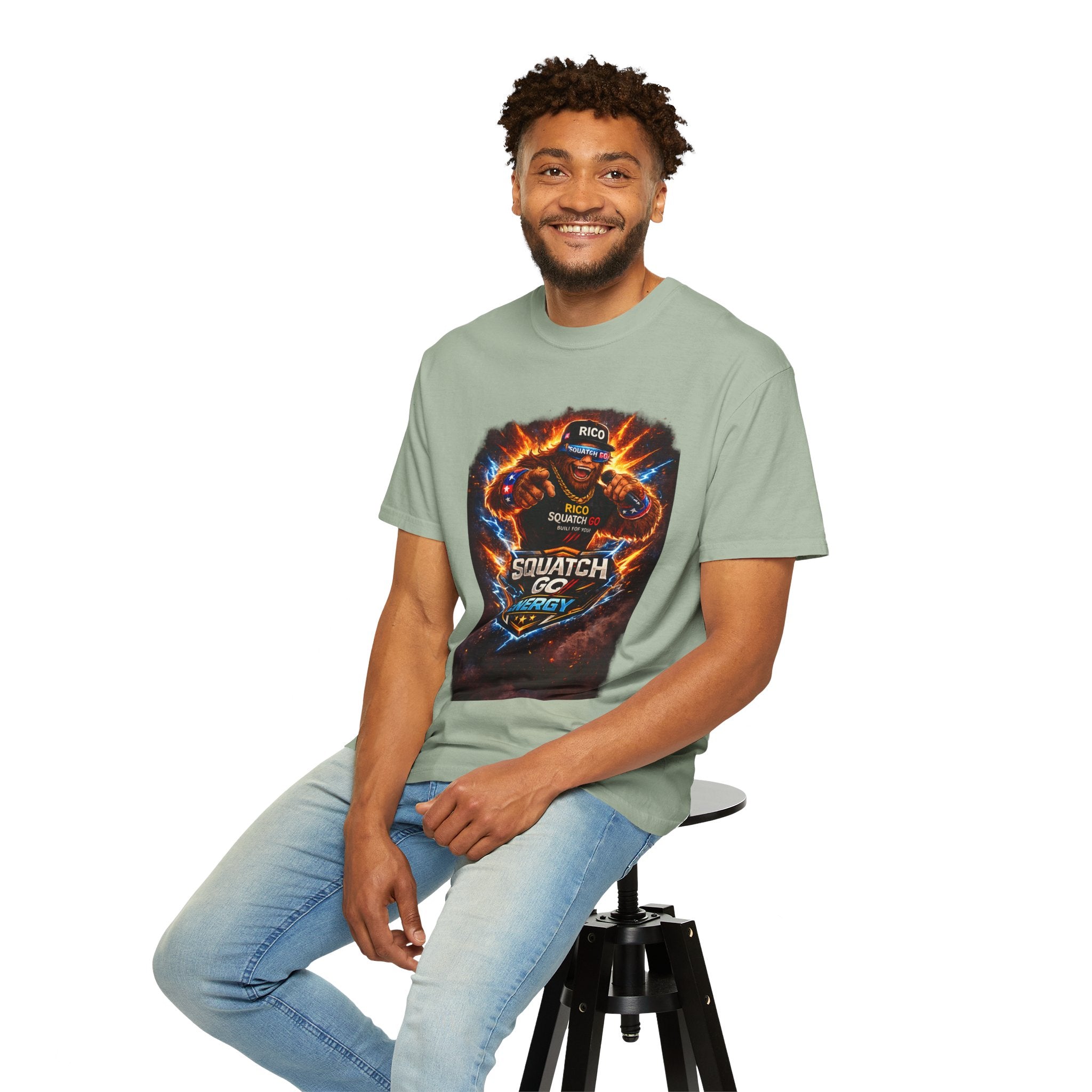 Squatch GC Energy Graphic T-Shirt — Retro Gamer Energy Drink Design