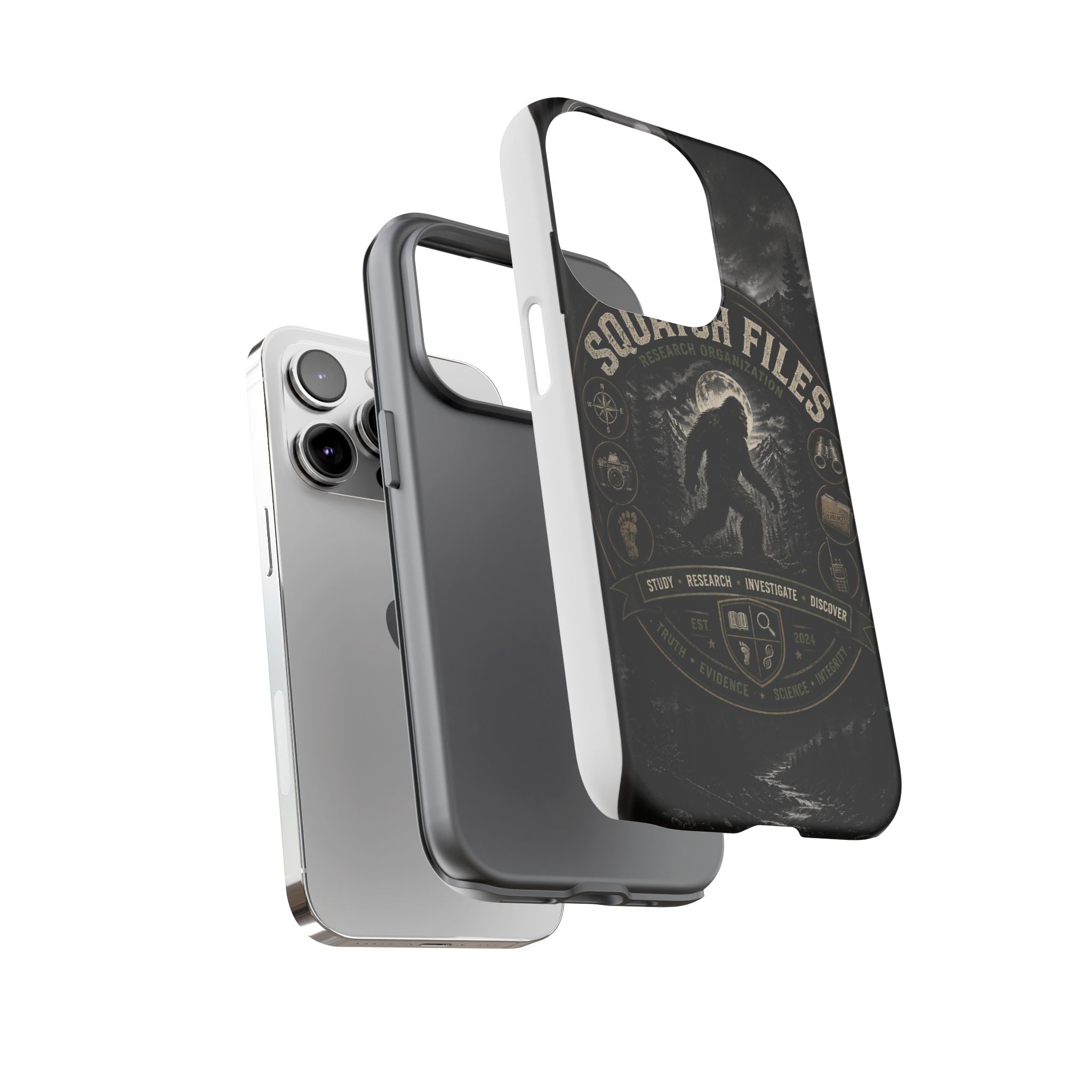 Squatch Files Research Organization Phone Case — Bigfoot Sasquatch Moonlit Forest Design