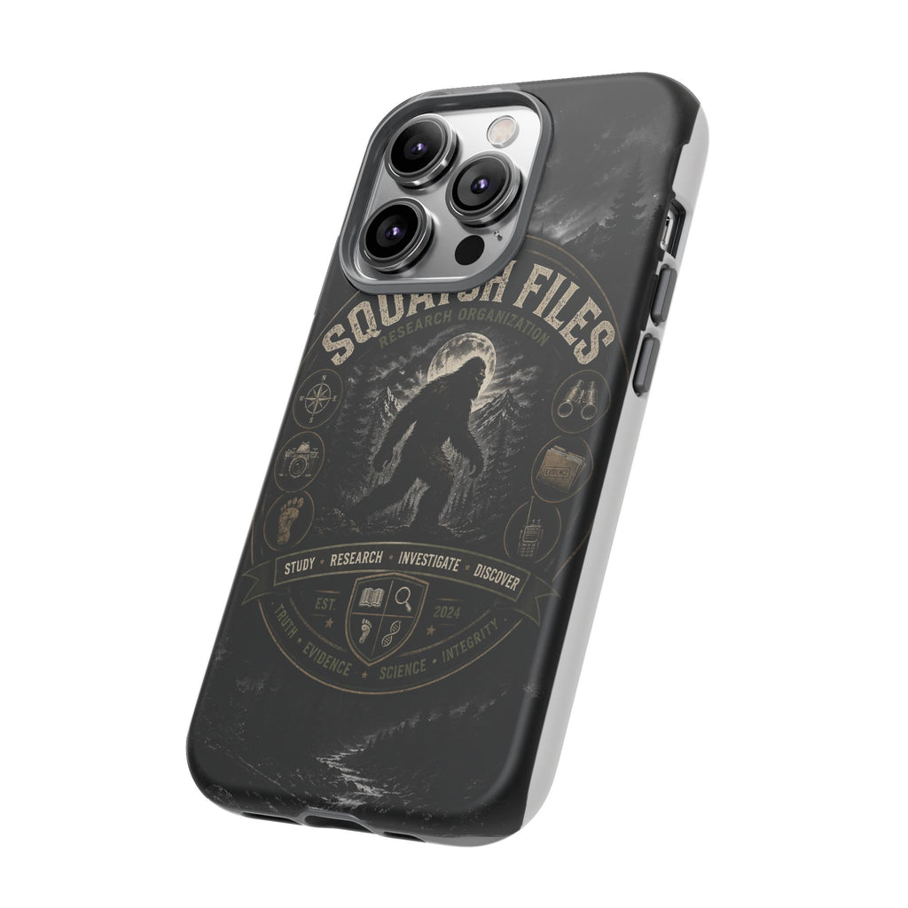 Squatch Files Research Organization Phone Case — Bigfoot Sasquatch Moonlit Forest Design