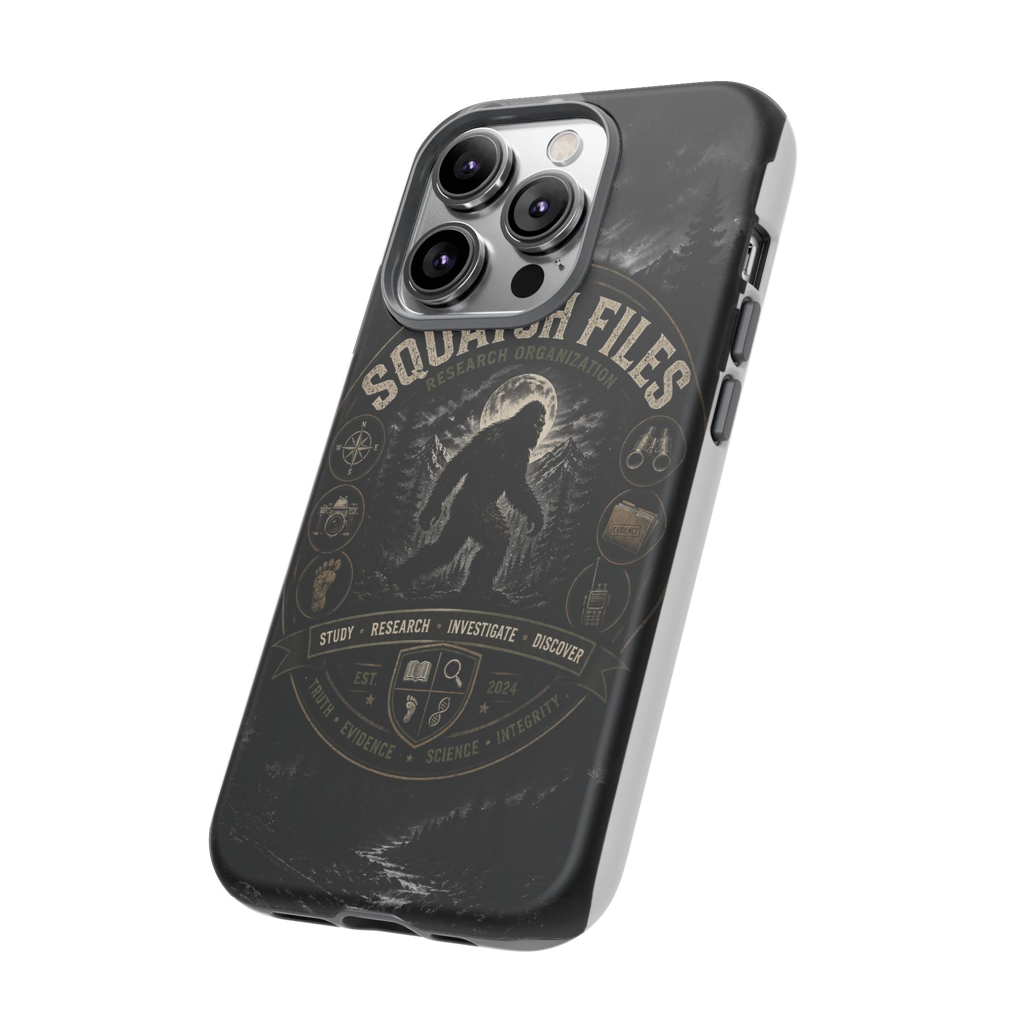 Squatch Files Research Organization Phone Case — Bigfoot Sasquatch Moonlit Forest Design