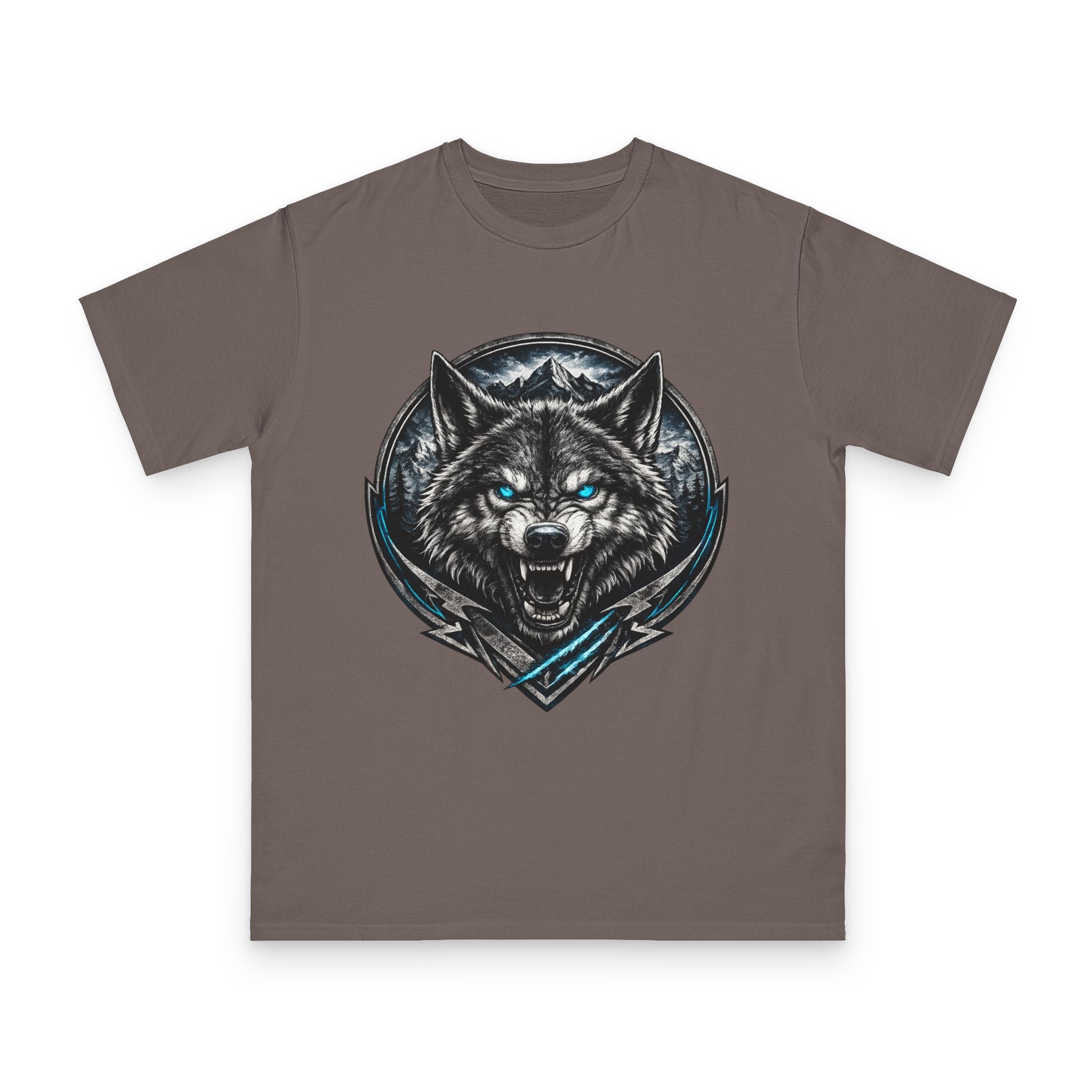 Wolf Head Graphic T-Shirt — Fierce Blue-Eyed Wolf Crest Tee