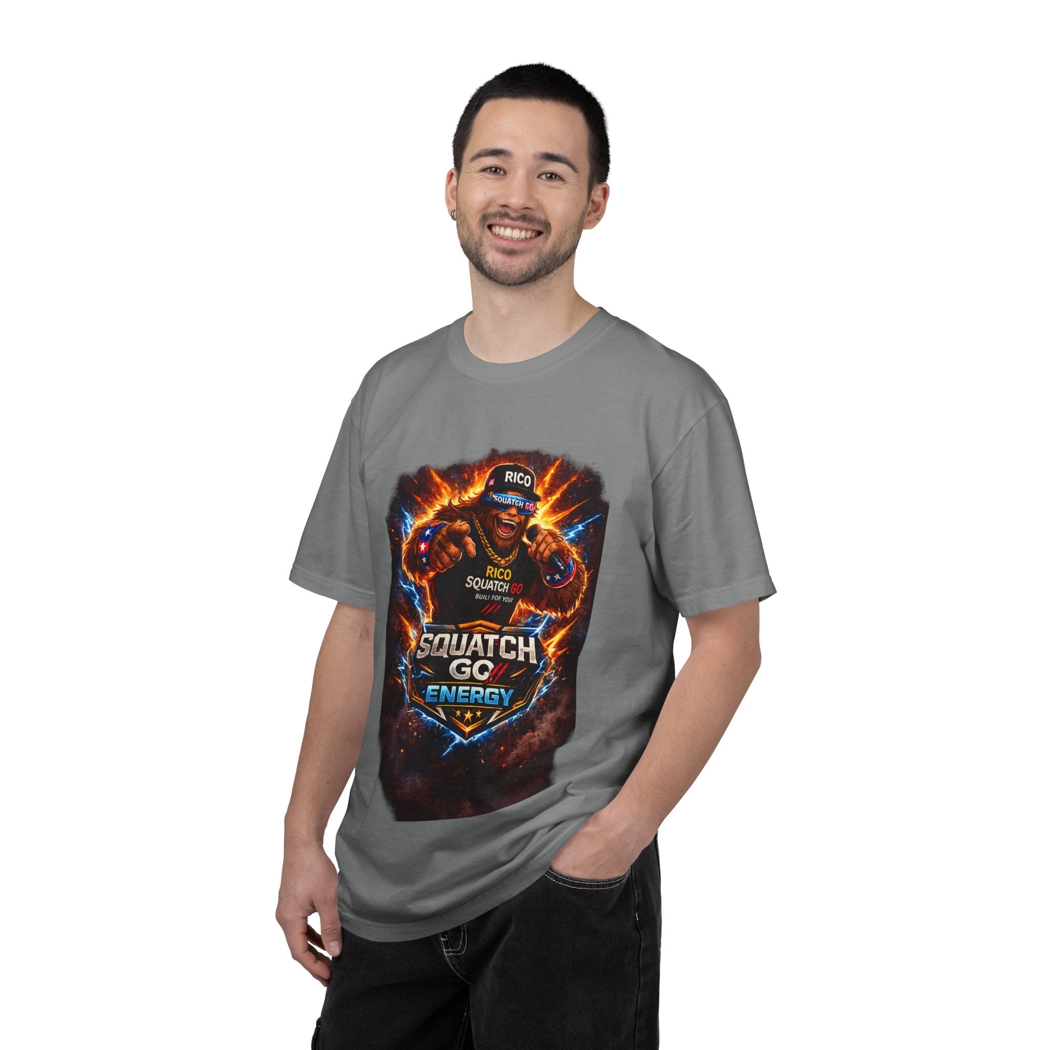 Squatch GC Energy Graphic T-Shirt — Retro Gamer Energy Drink Design