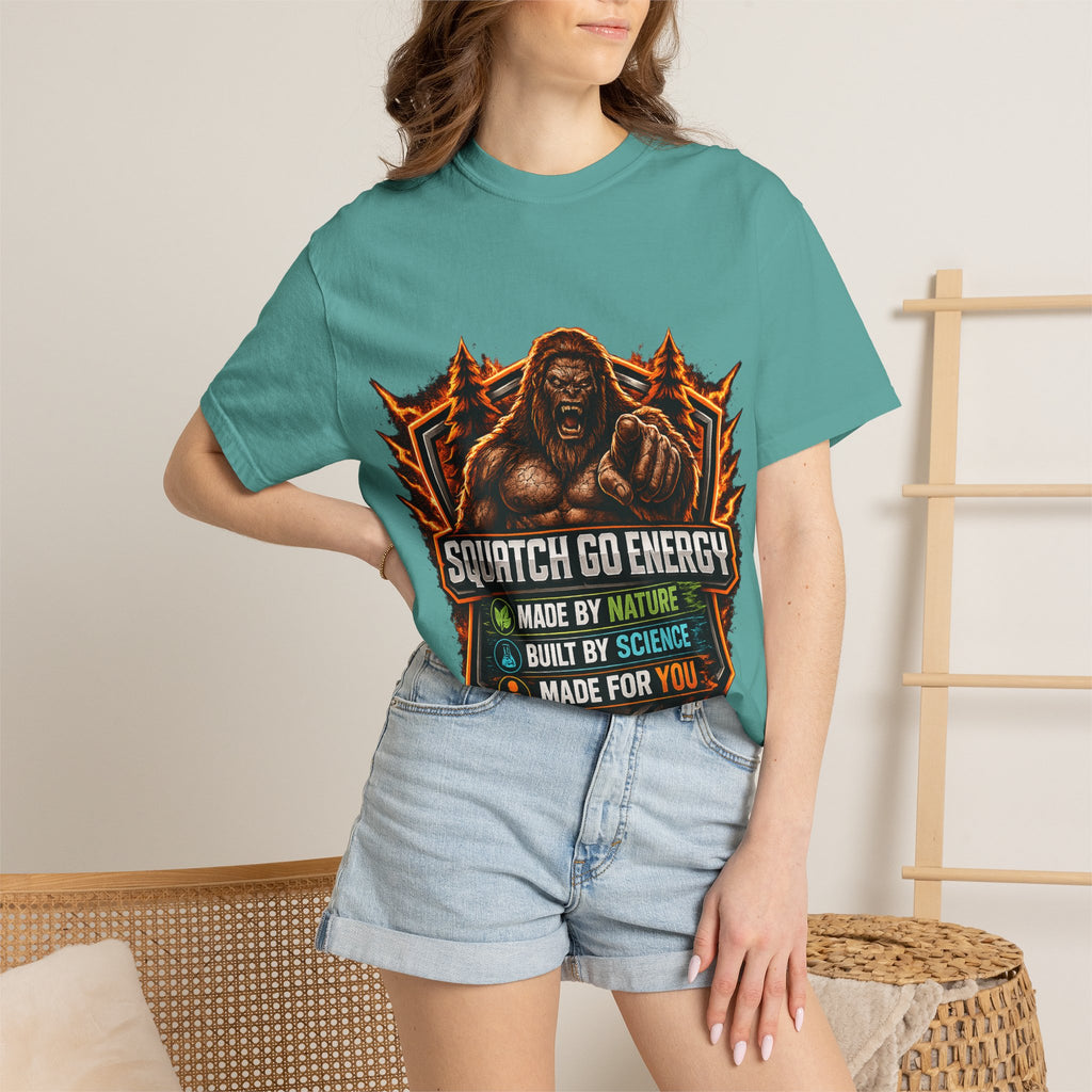 Squatch Go Energy T-Shirt — Sasquatch Vintage Badge Tee (Made by Nature • Built by Science)