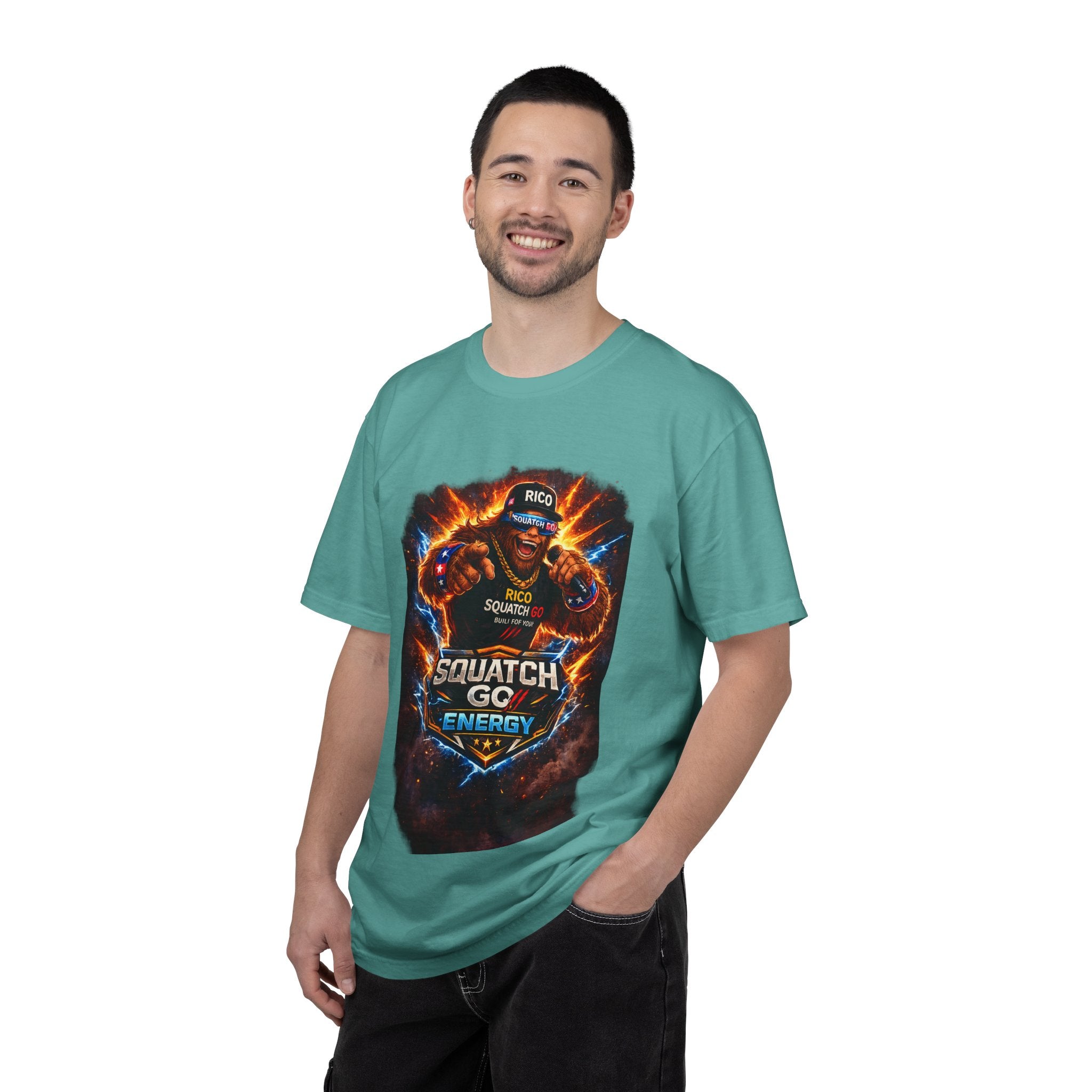 Squatch GC Energy Graphic T-Shirt — Retro Gamer Energy Drink Design