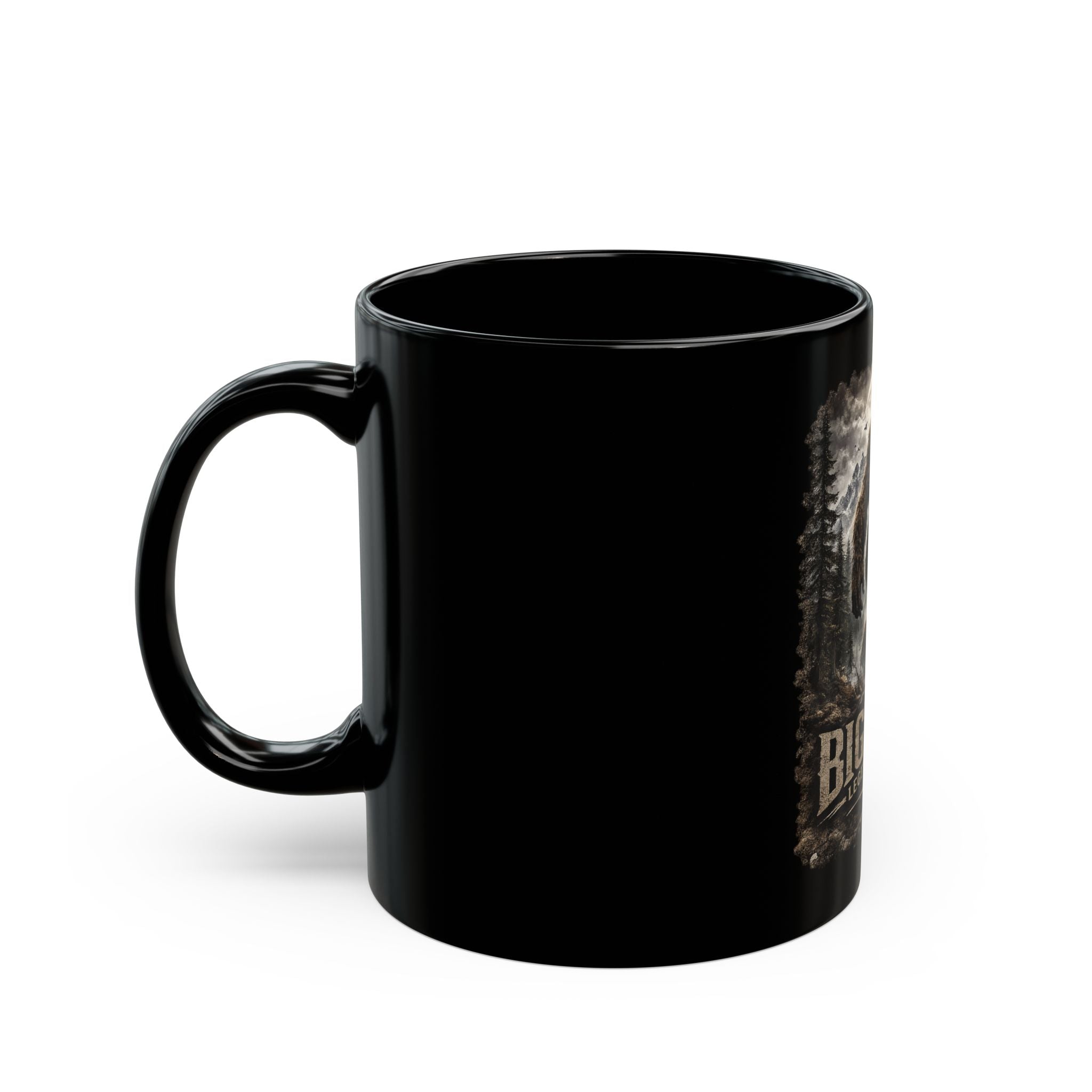 Bigfoot Legend Is Real Black Coffee Mug — Sasquatch Woodland Adventure 11oz/15oz