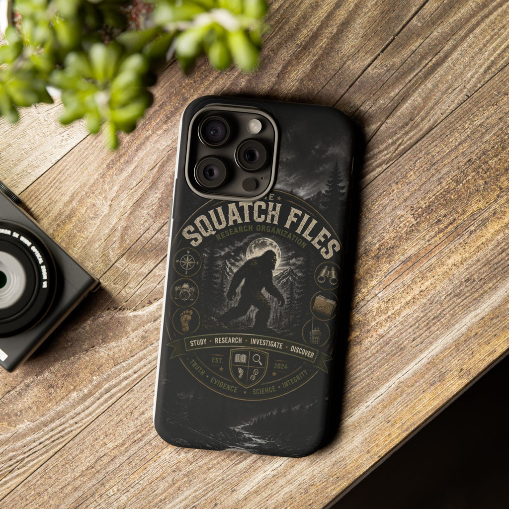 Squatch Files Research Organization Phone Case — Bigfoot Sasquatch Moonlit Forest Design