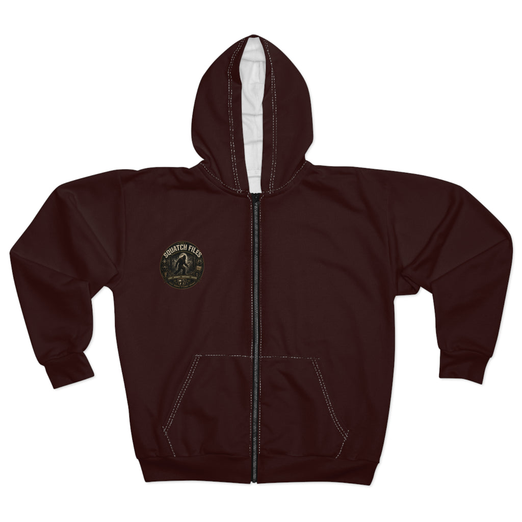 Bigfoot Field Researcher Zip Hoodie — "Squatch Field" Vintage Patch