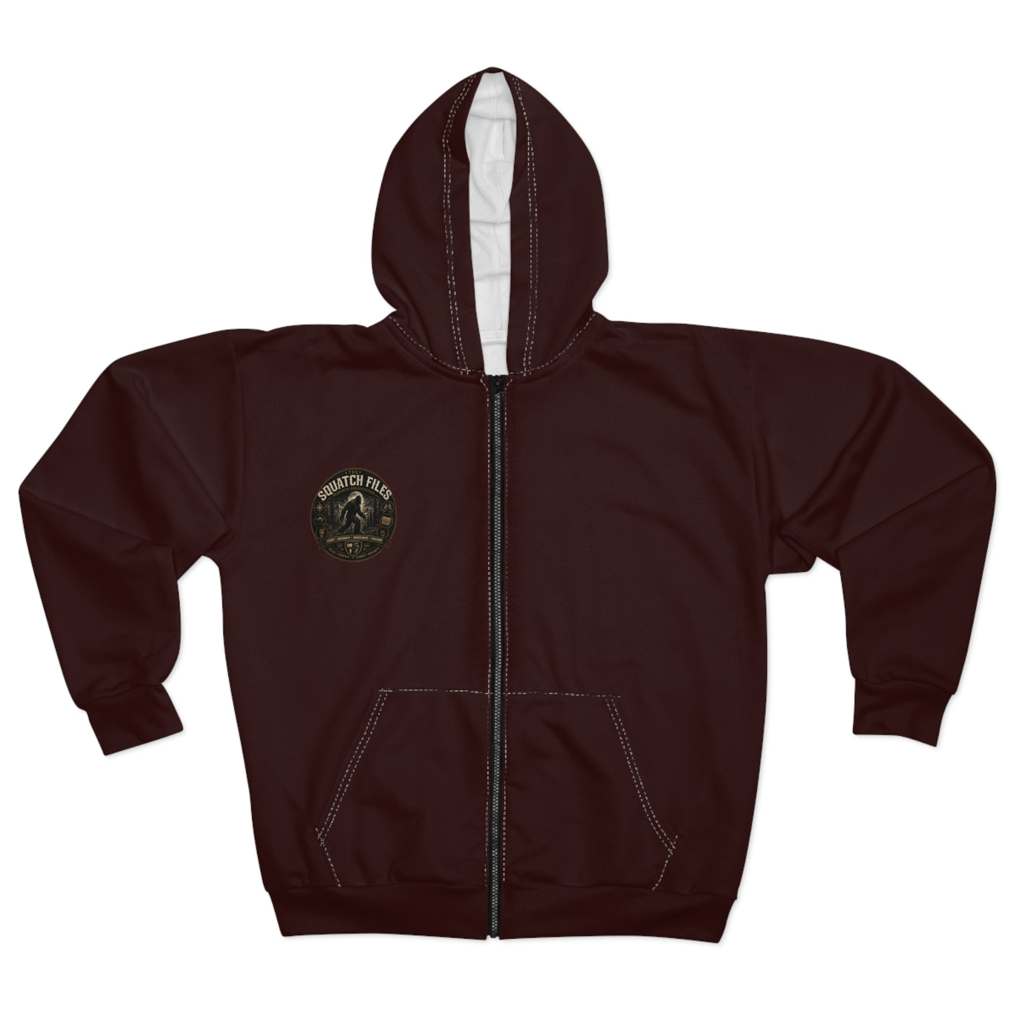 Bigfoot Field Researcher Zip Hoodie — "Squatch Field" Vintage Patch