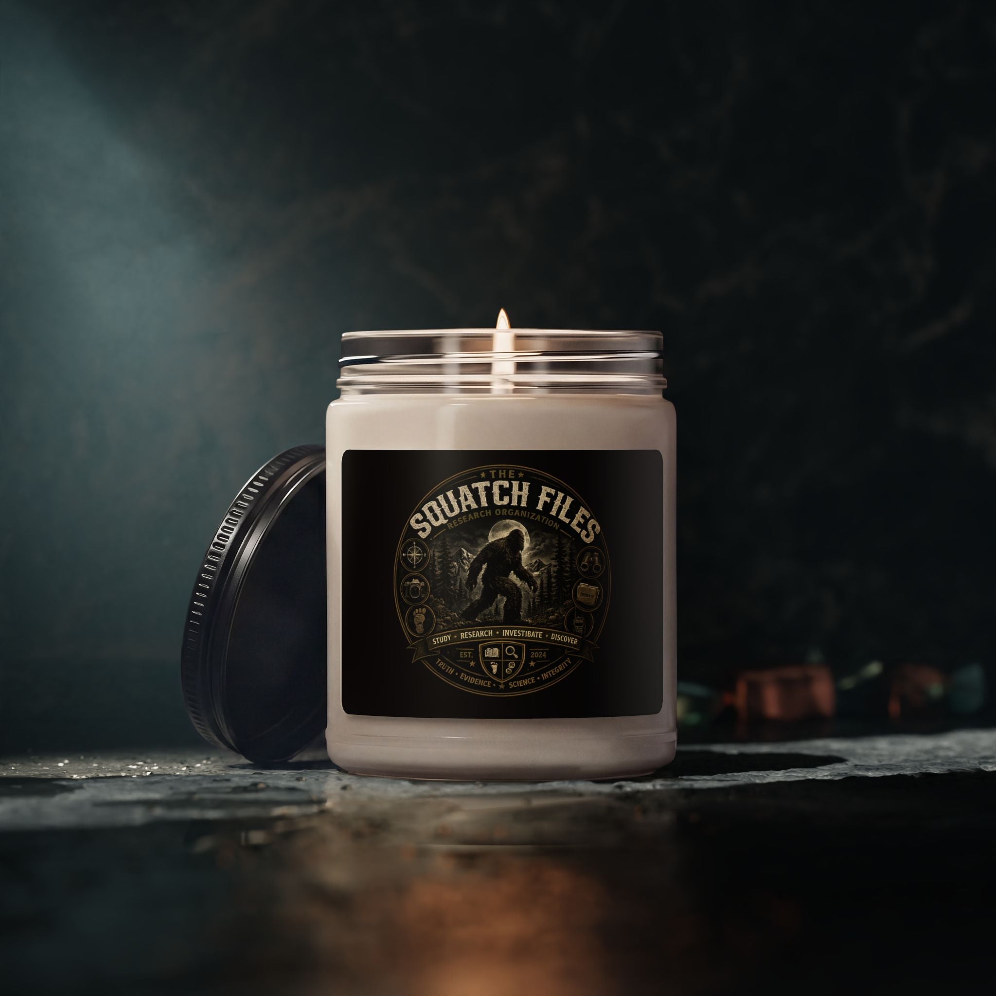 Squatch Files Soy Candle — 9oz Scented Jar for Outdoors & Mystery Fans