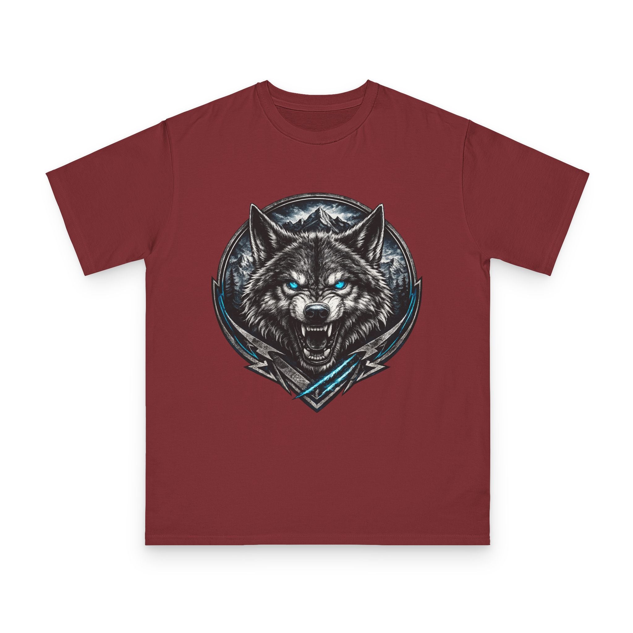 Wolf Head Graphic T-Shirt — Fierce Blue-Eyed Wolf Crest Tee