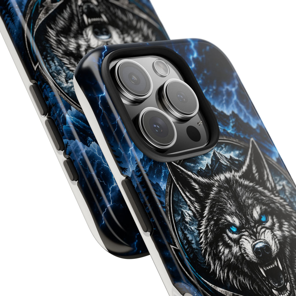 Wolf Thunder Tough Phone Case — Rugged Protective Case with Blue Lightning Wolf Design