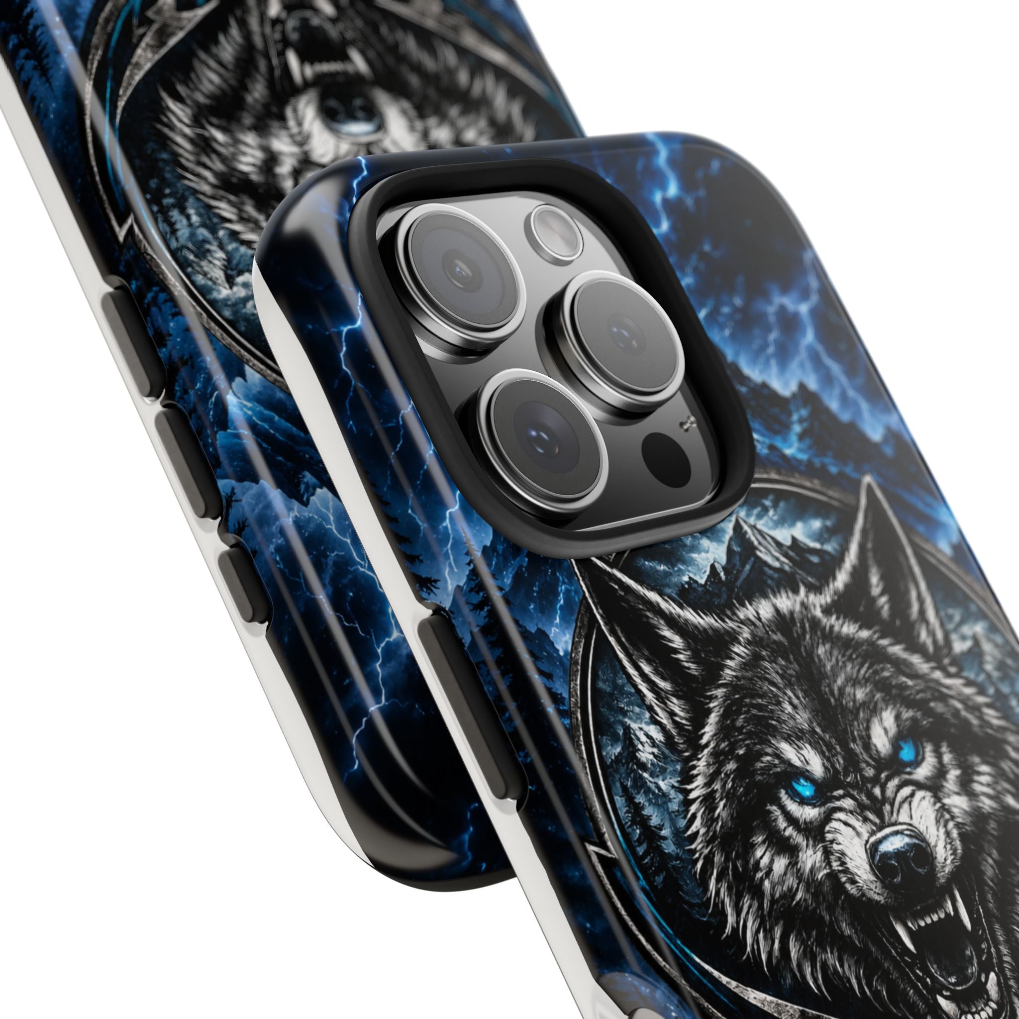 Wolf Thunder Tough Phone Case — Rugged Protective Case with Blue Lightning Wolf Design